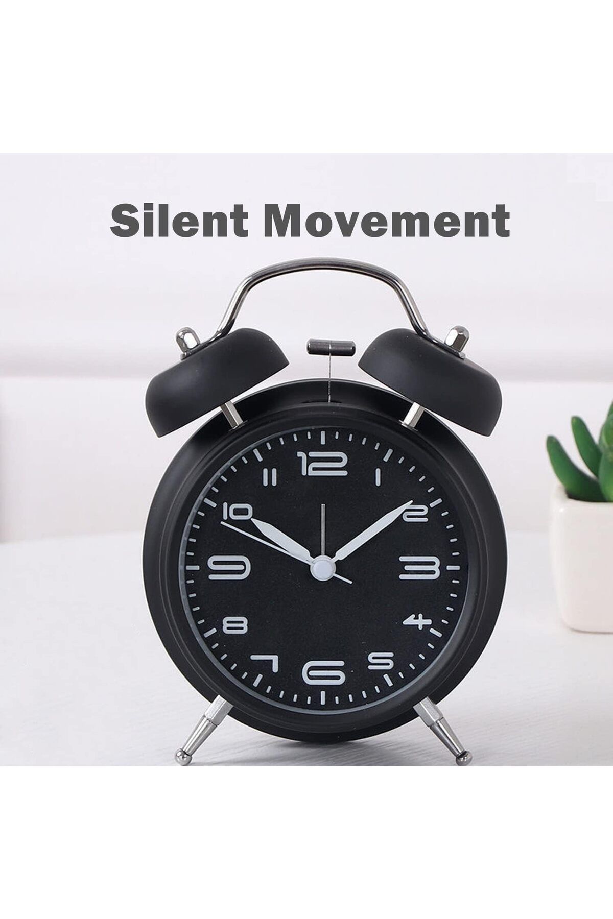 COOYA-4 inch Twin Bell Alarm Clock, Metal Frame Alarm Clock,3D Dial with Backlight Function Twin Bell 4