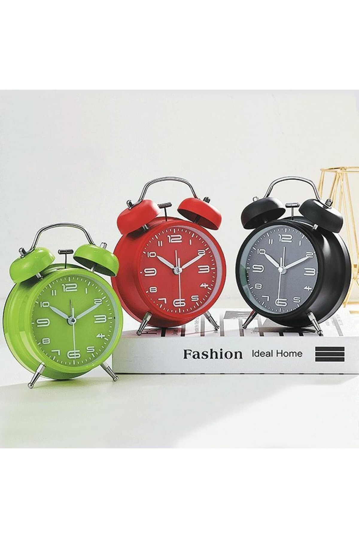 COOYA-Twin Bell Alarm Clock,Metal Frame ,3D Dial with Backlight Function Suitable for Home Office,Black 6