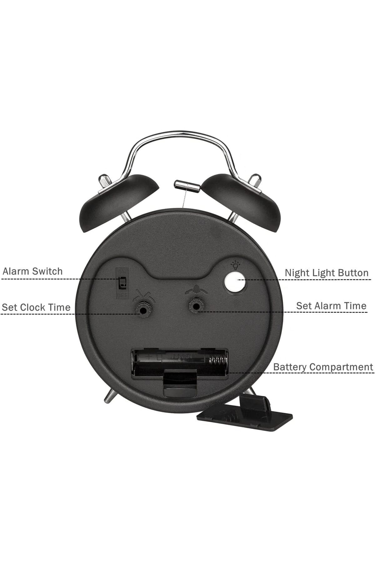 COOYA-4 inch Twin Bell Alarm Clock, Metal Frame Alarm Clock,3D Dial with Backlight Function Twin Bell 3