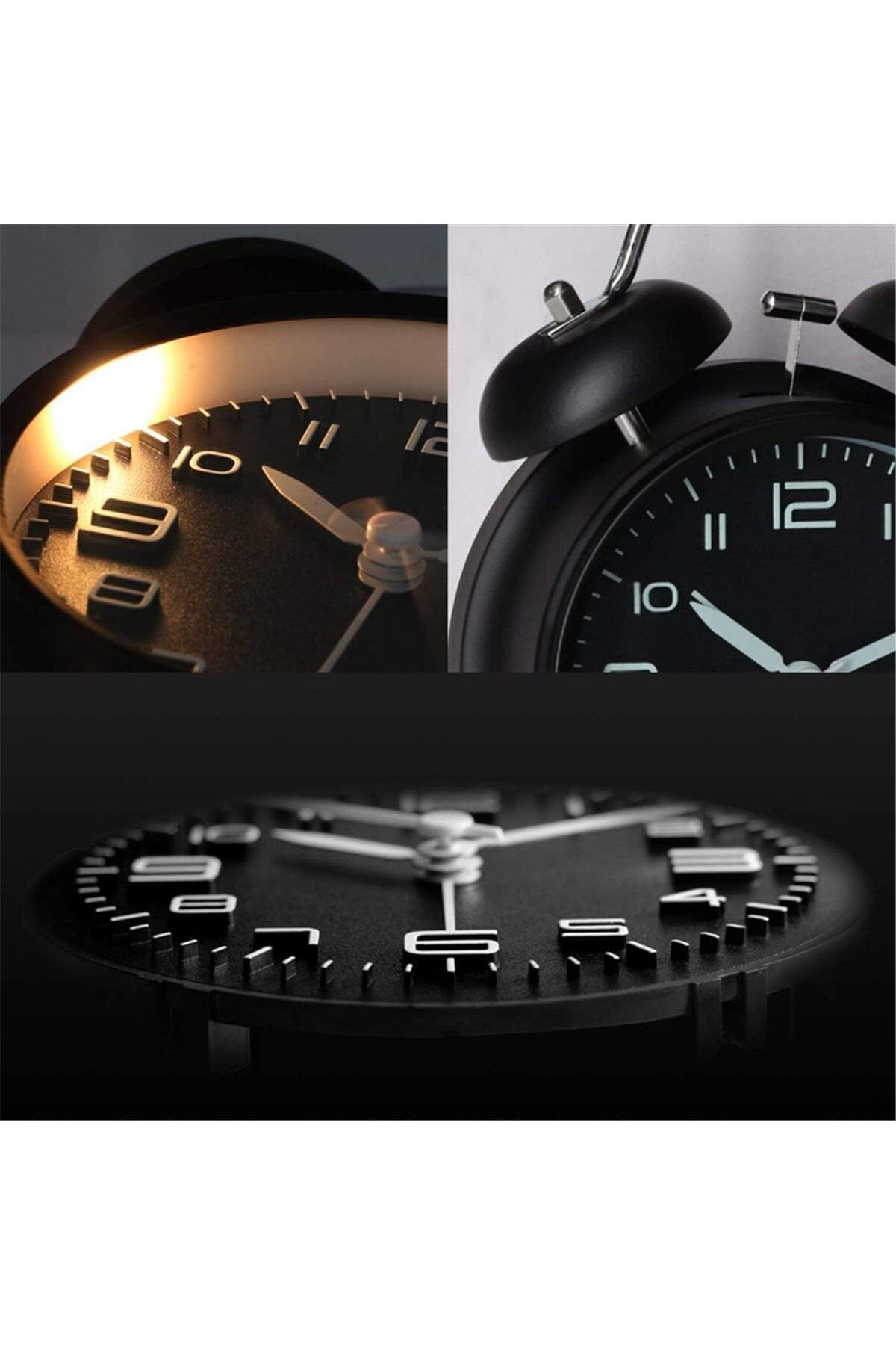 COOYA-Twin Bell Alarm Clock,Metal Frame ,3D Dial with Backlight Function Suitable for Home Office,Black 7