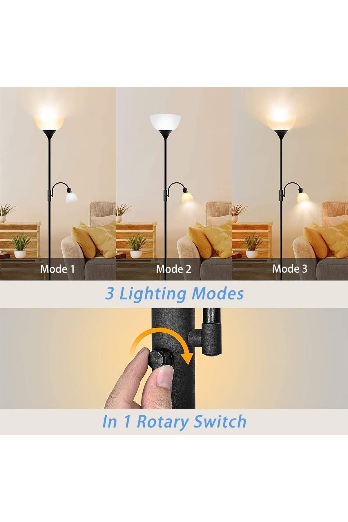 COOYA-12W LED Floor Lamp, Vertical Light with Double Lights, with Adjustable Reading Light, 2-Way Switch 4