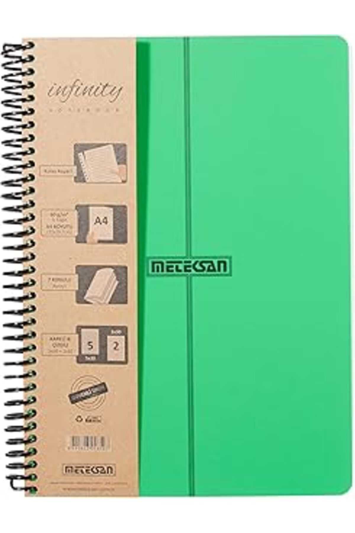 NZM TİCARET Meteksan Infinity Primary Serisi, A4, 7 Konulu (5 Kareli, 2 Çizgili) 210 Yaprak Pp Kapaklı Spiralli