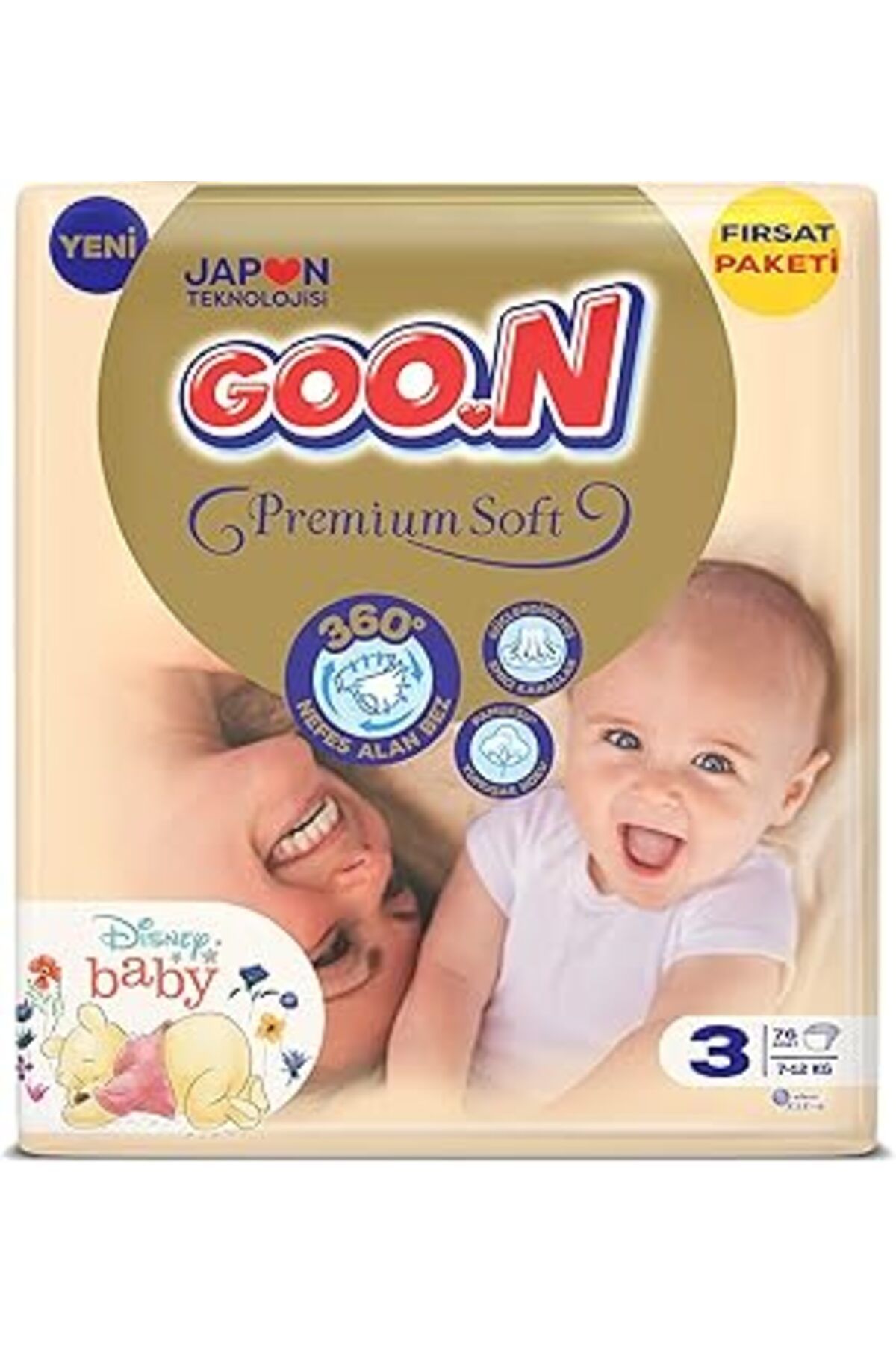 NZM TİCARET Goon Bebek Bezi Premium Soft 3 Beden Fırsat Pak 76 Adet 7-12 Kg No_Color 3 Beden