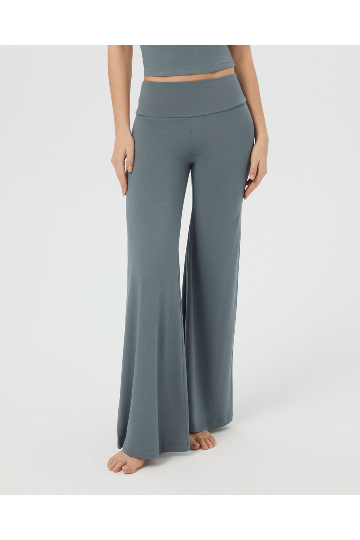 Ayma Active Mavi Gri Şortlu Yoga Pantolon İnce Dökümlü Yoga Pantolon