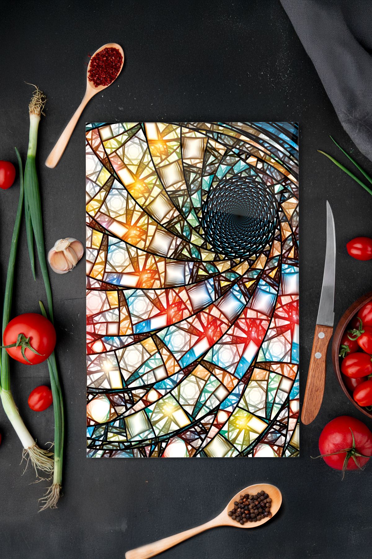Vitrovelo Renkli Vitray Cam Kesim Tablası, Isıya Dayanıklı, Çizilmez, Kırılmaz, Kaymaz Sunum ve Kesme Tahtası