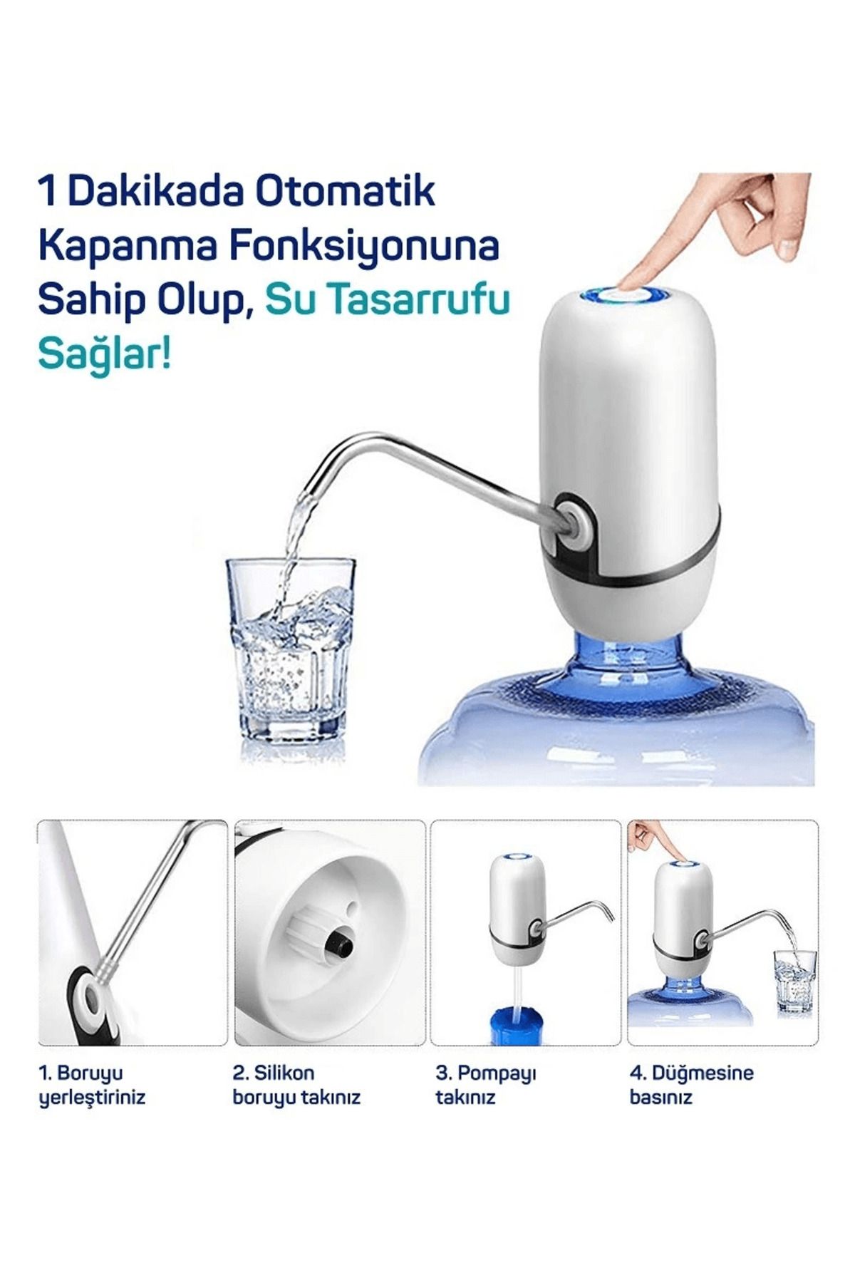 Kuzgun Ticaret Yeni Nesil Dokunmatik Damacana Su Pompası Şarjlı 1200 Mah ( Lisinya )