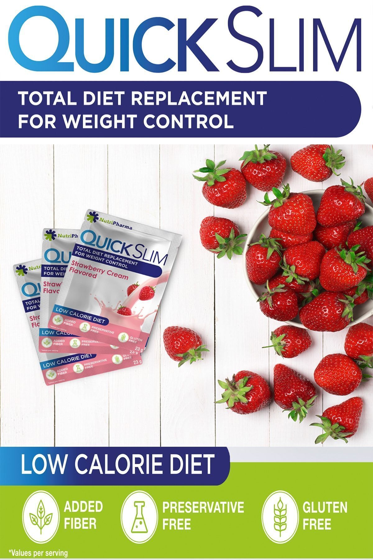 NUTRIPHARMA QUICK SLIM-Quick Slim Diet Shake - 30 Sachets - High Protein Meal Powder - Strawberry Flavor 2