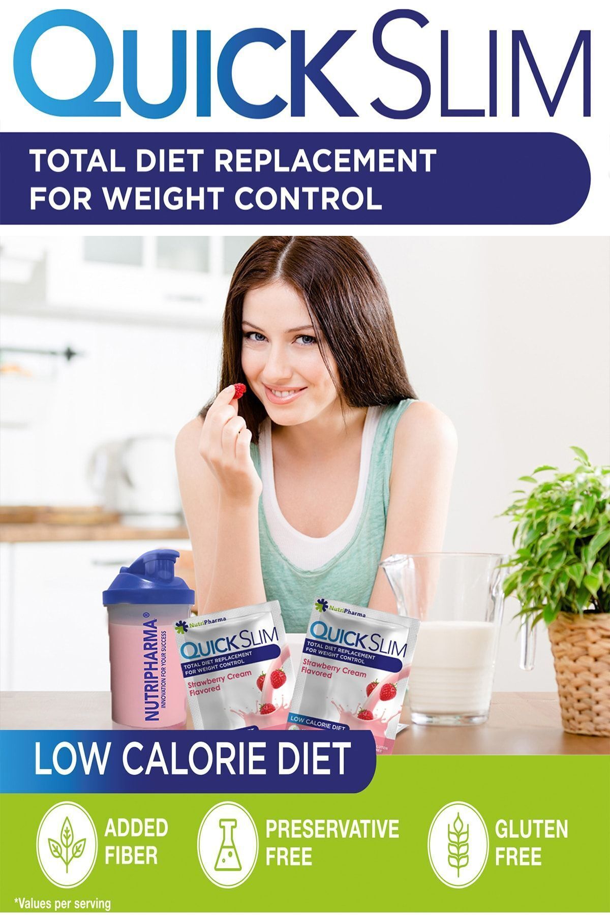 NUTRIPHARMA QUICK SLIM-Quick Slim Diet Shake - 30 Sachets - High Protein Meal Powder - Strawberry Flavor 4