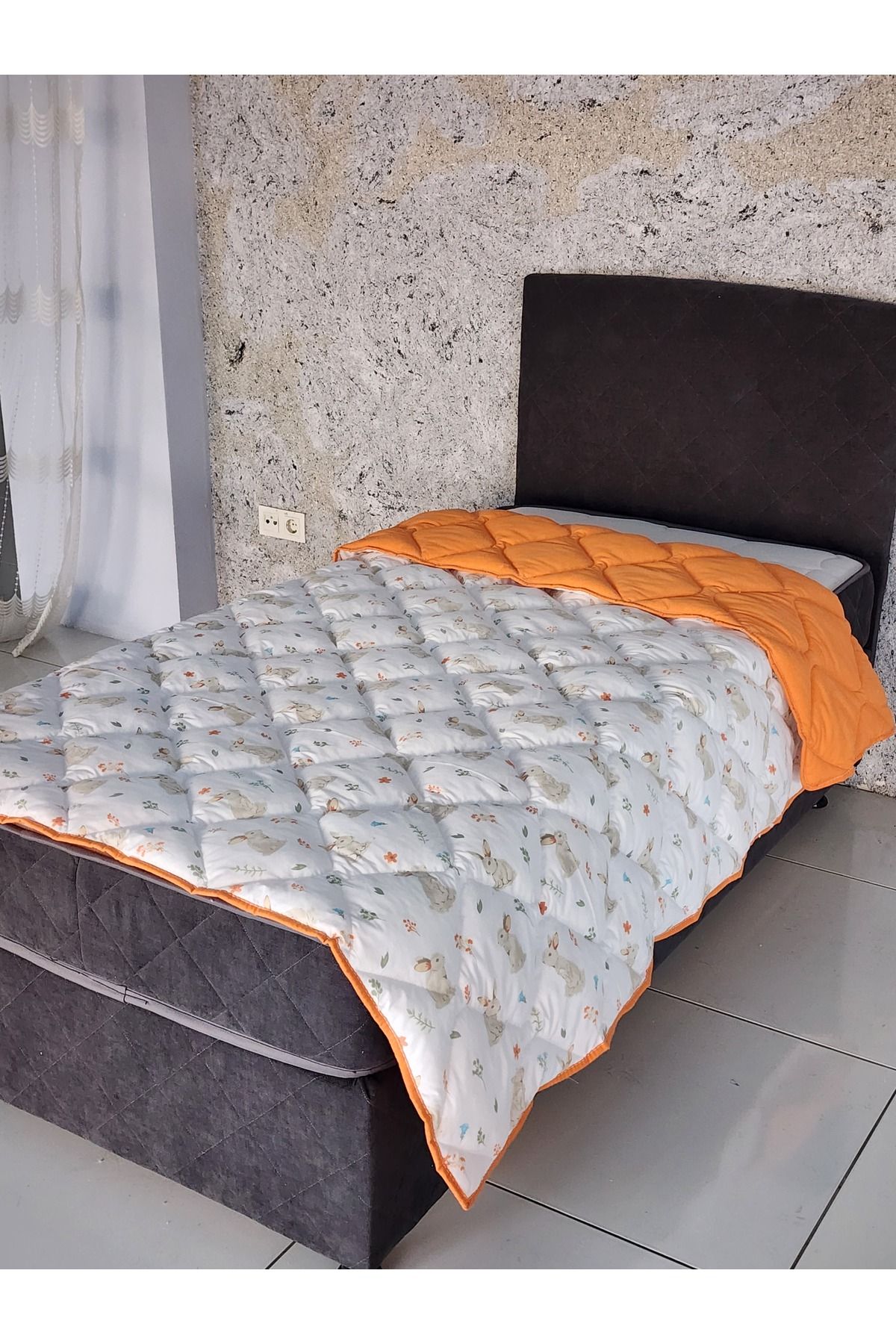 yasetex tasarım Tek Kişilik Merinos Kuzu Yünü Yorgan Tavşan 155x215 Cm Ebat (%100 Saf Merinos Kuzu Yünü) 2500gr Yün