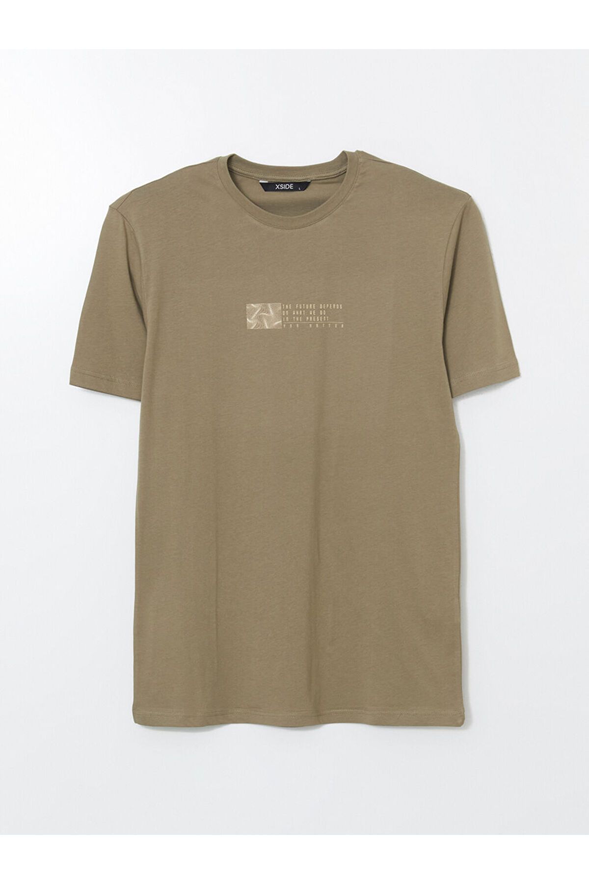 LC Waikiki-Xside Khaki Crew Neck Printed Combed Cotton Mens T-Shirt 1