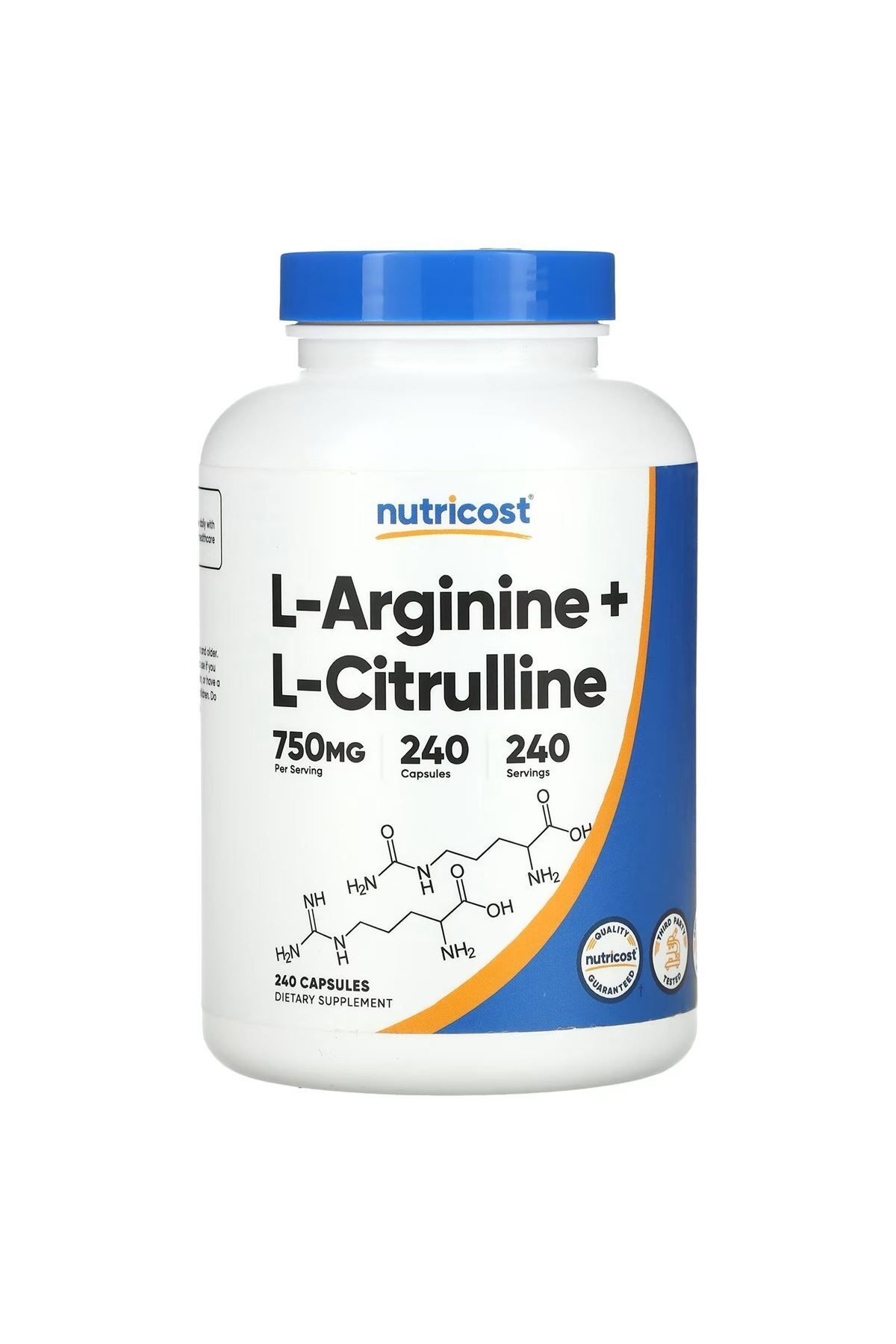 Nutricost L-Arginine+l-Citrulline, Unflavored, 750 mg 240 Kapsül