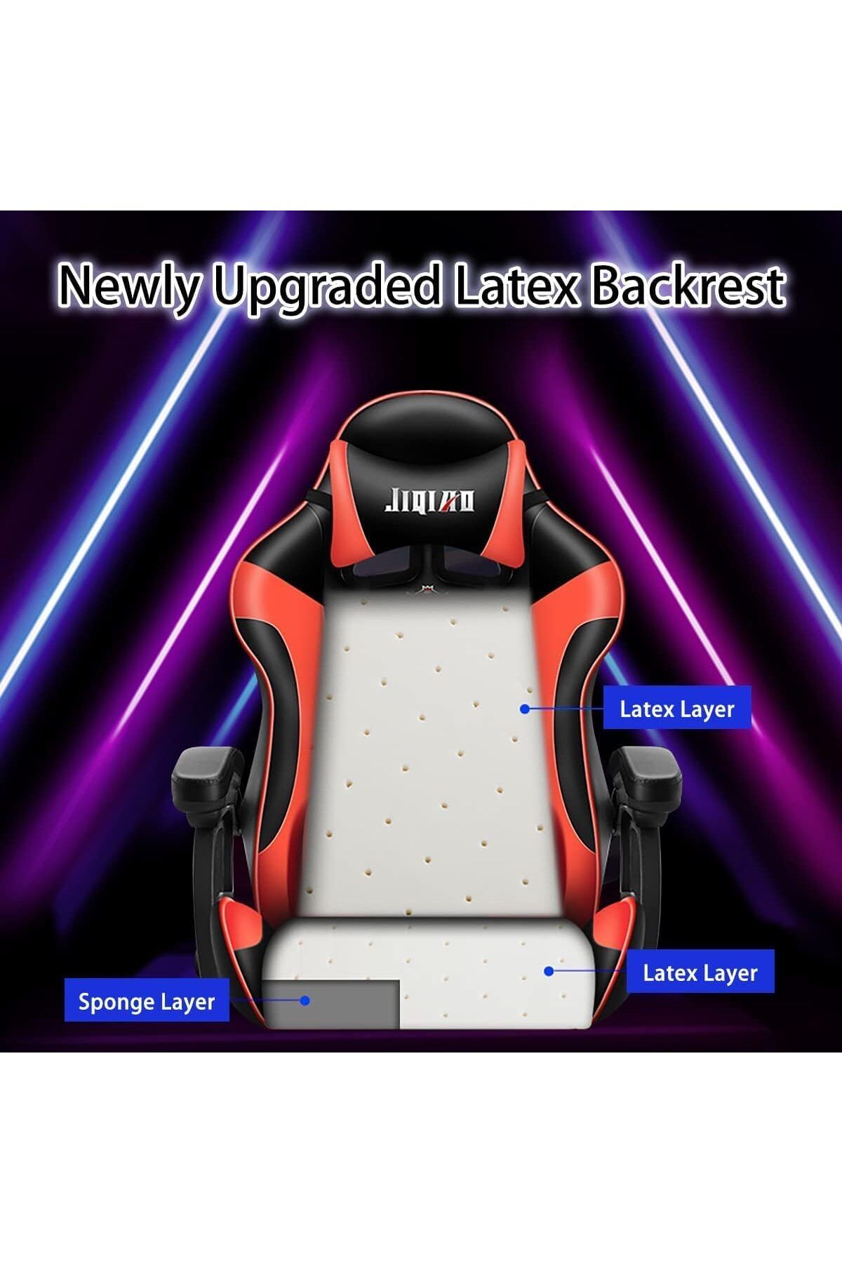 COOYA-Office Computer Game Chair,Ergonomic Backrest,Height Adjustment,with Headrest and Lumbar Pillow,Red 3