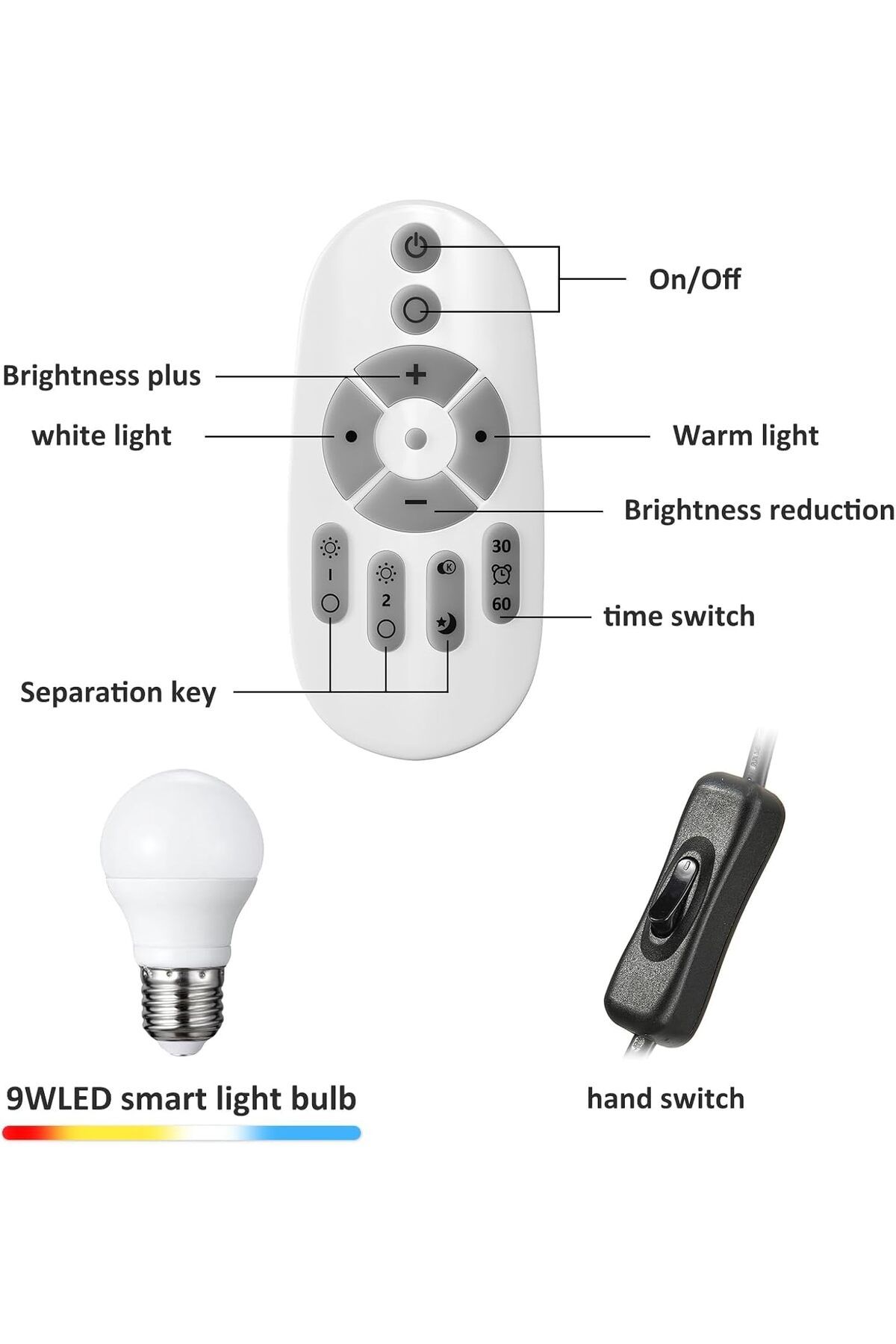 COOYA-Arc Floor Lamp, with Remote Control, Stepless Dimmable, 12W LED Bulb Included 6