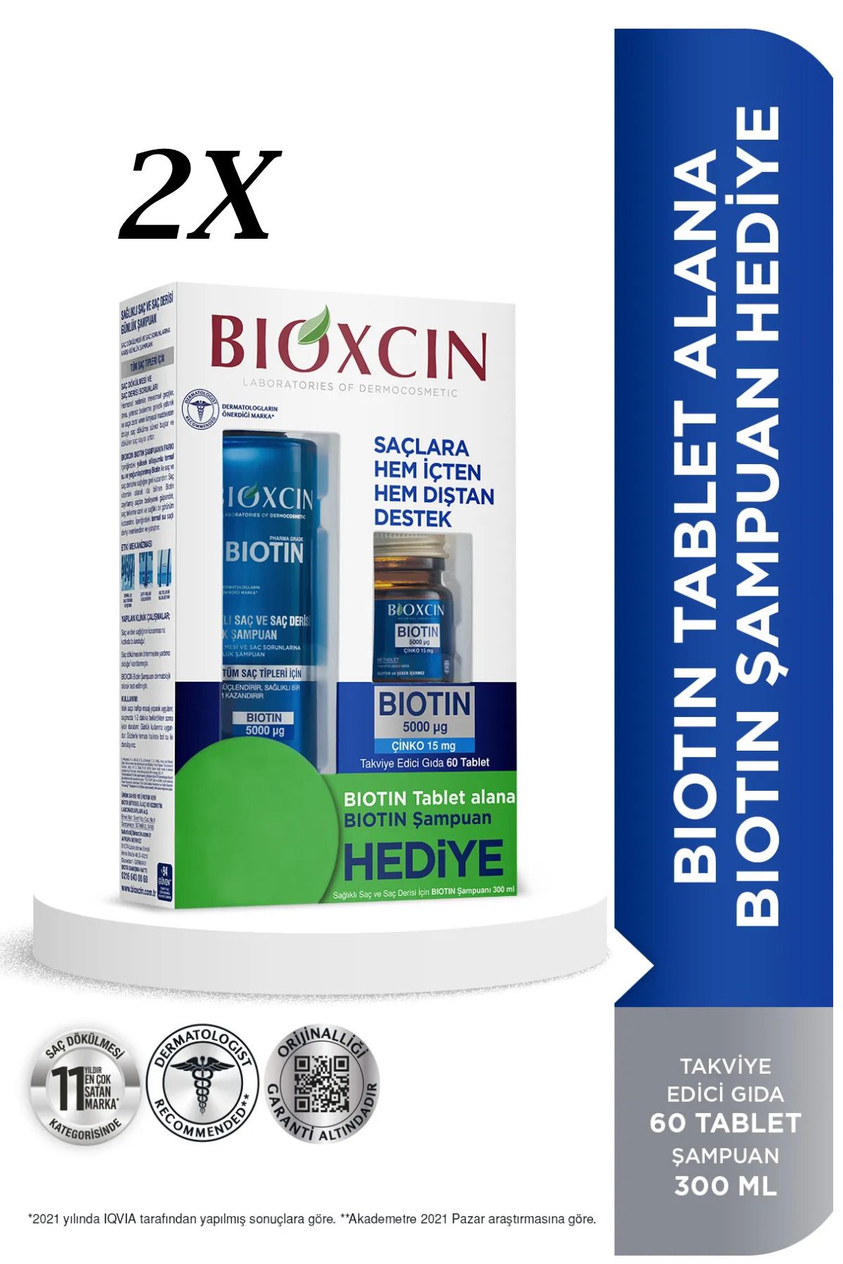 Bioxcin Biotin 5000 Mcg 60 Tablet Biotin Şampuan 300 ml Kofre 2 Kutu