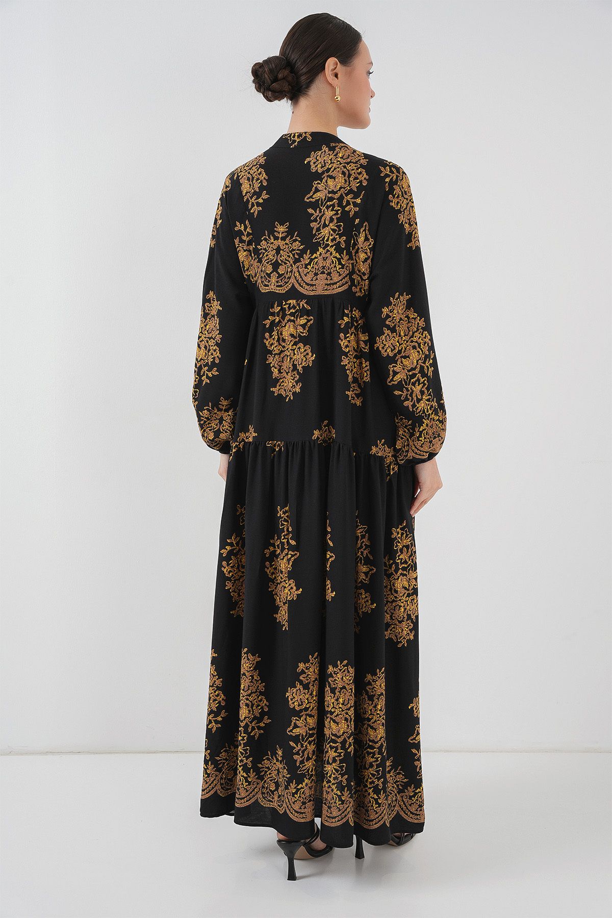 Bigdart-2423 Model Authentic Patterned Black Dress 7