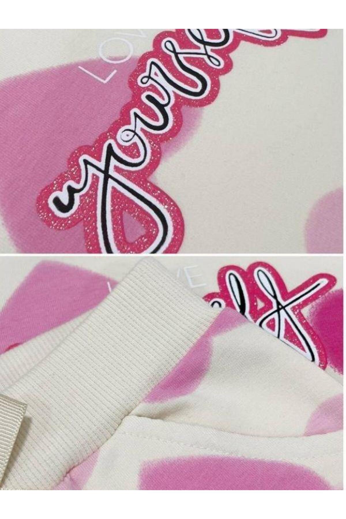 Zekids Kız Çocuk Pamuklu Kalp Desenli Eşofman Takım fotoğrafı 4 (önizleme)
