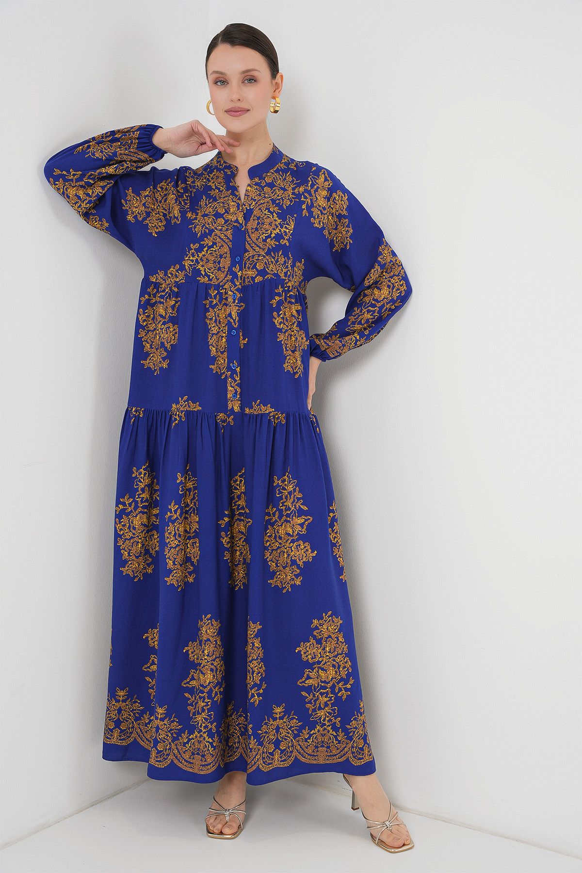 Bigdart-2423 Modell Authentisches gemustertes Lila Kleid 1