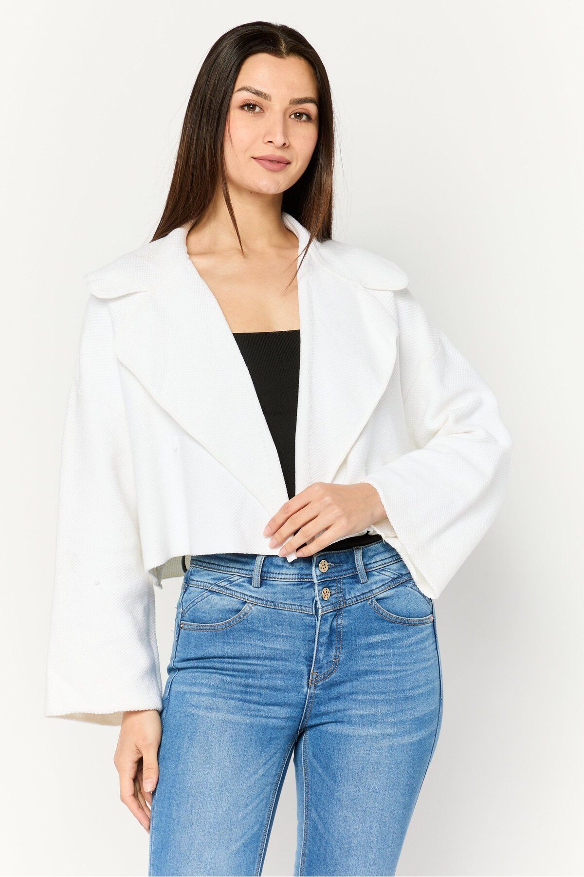 Emporio Armani-Women Textured Cardigan, White 1