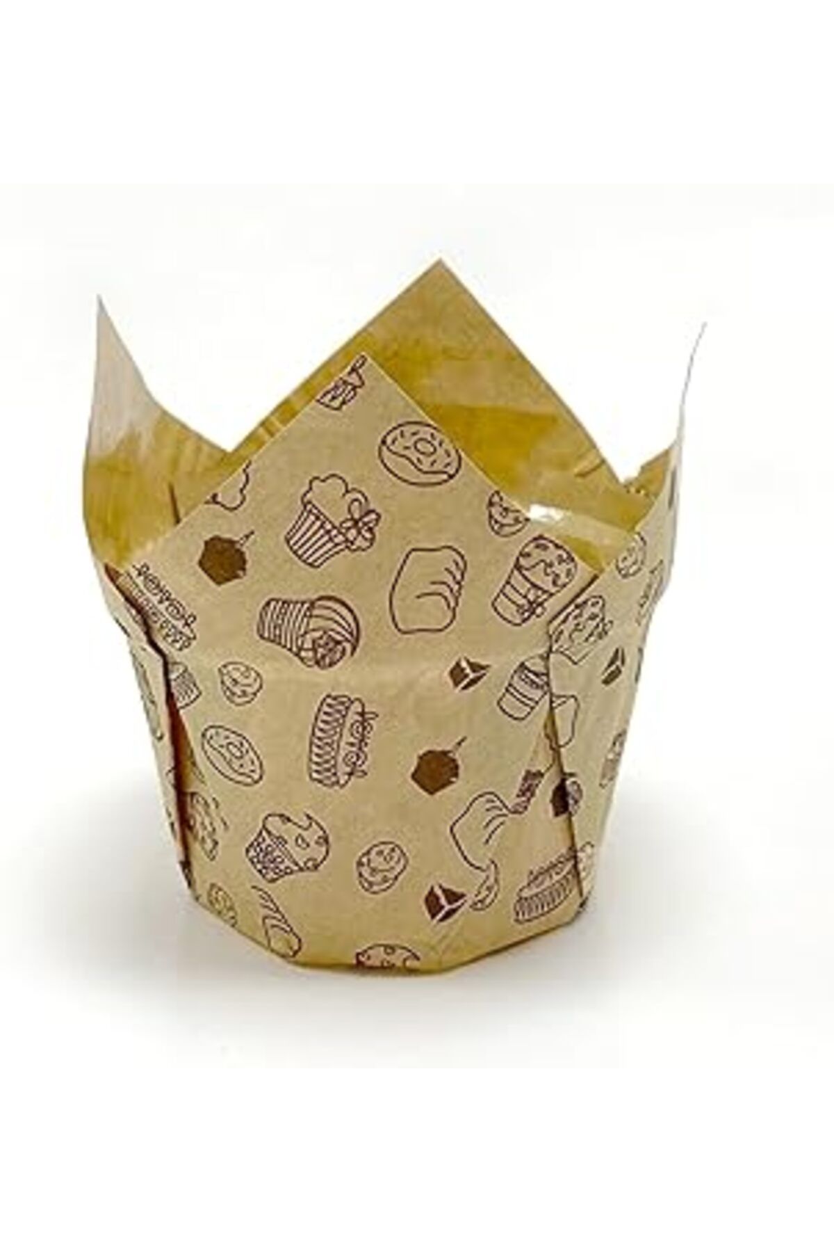 Mu Art Ahşap Trend Hediye Sepeti 50'Li Kalın Lale Kapsül Kraft Kek Desenli Muffin Kek Kalıbı, İçi Yağlı Kağıt Tu