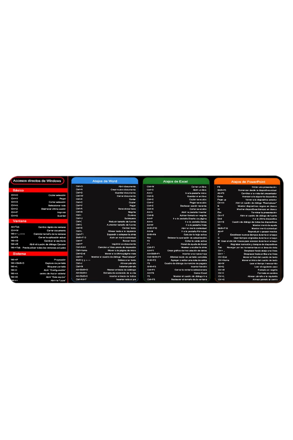 Choice-31.4 15.7in 80 40cm black Spanish Excel Shortcuts Pattern Large Mouse Pad Office Desk Mat Computer K 7