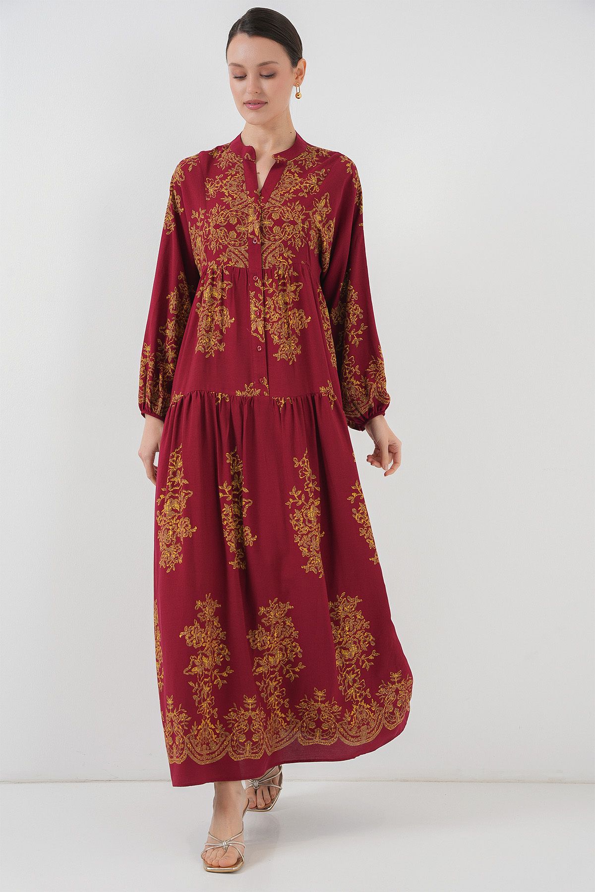 Bigdart-2423 Model Authentic Patterned Red Dress 4