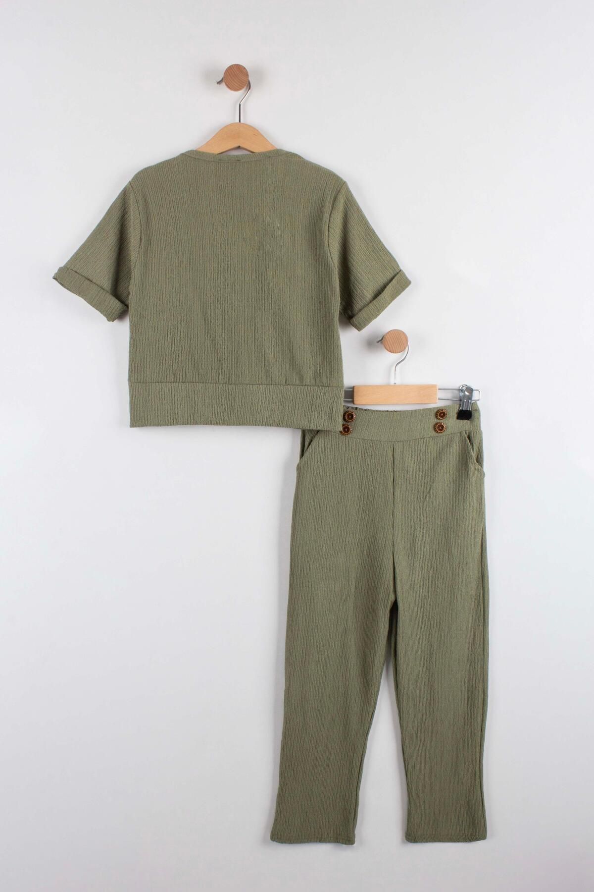 TRENDİMİZBİR-Short Sleeve 2-Piece Buttoned Set for Girl 3
