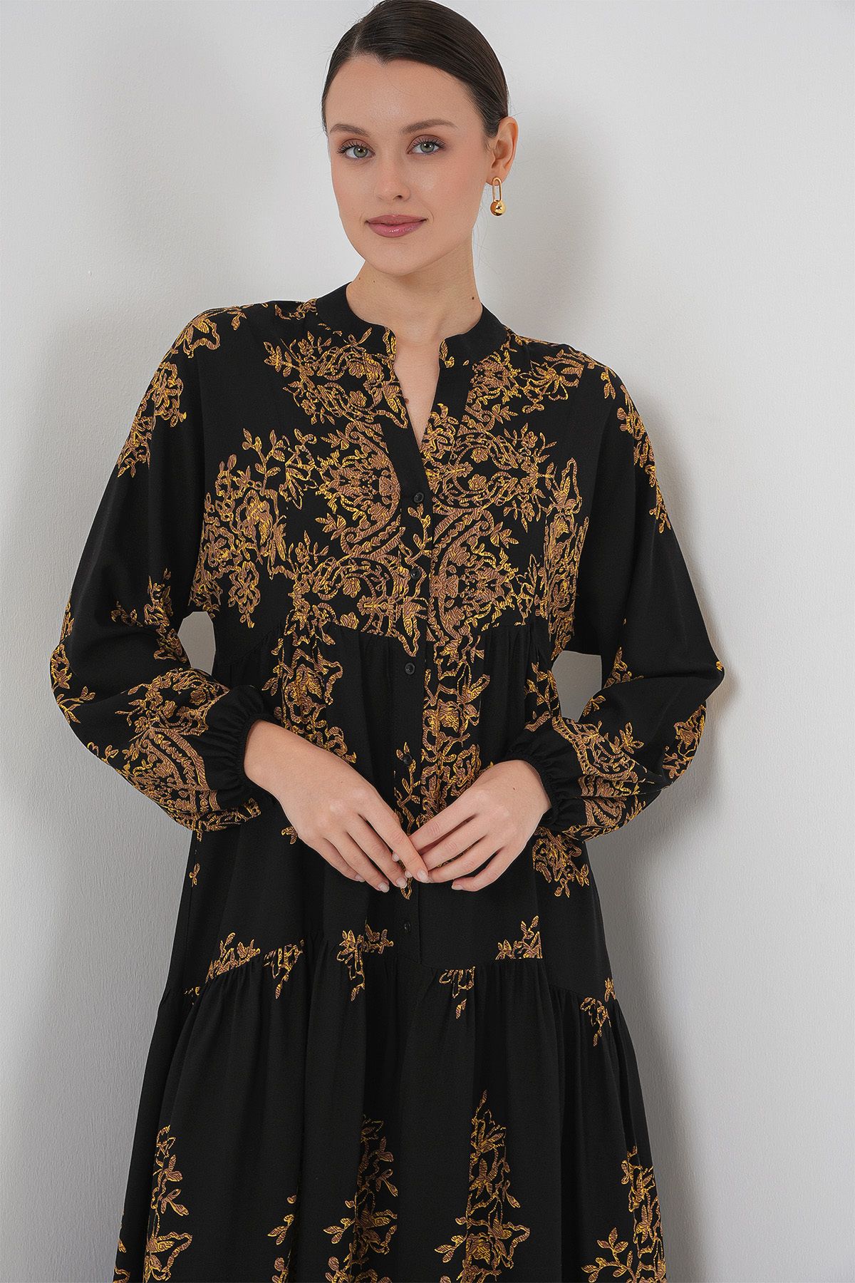 Bigdart-2423 Model Authentic Patterned Black Dress 5