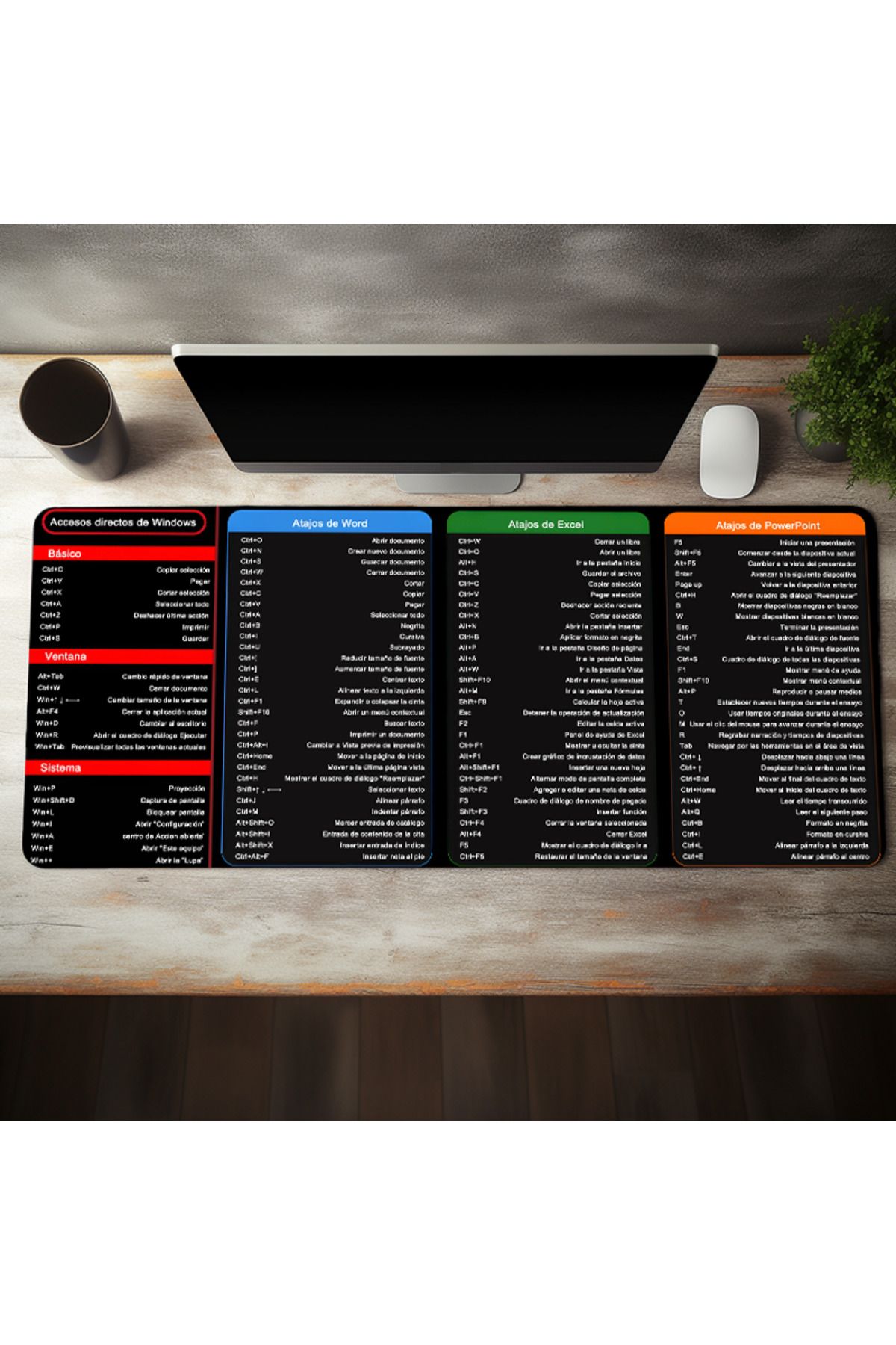Choice-31.4 15.7in 80 40cm black Spanish Excel Shortcuts Pattern Large Mouse Pad Office Desk Mat Computer K 2