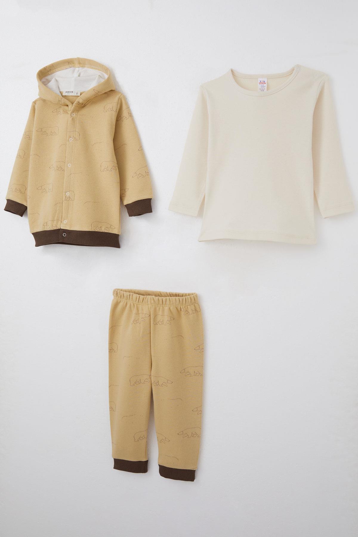 Breeze Erkek Bebek Bodyli 3 Lü Takım Kutup Ayısı Desenli 4 Ay-1 Yaş, Bej fotoğrafı 2 (önizleme)