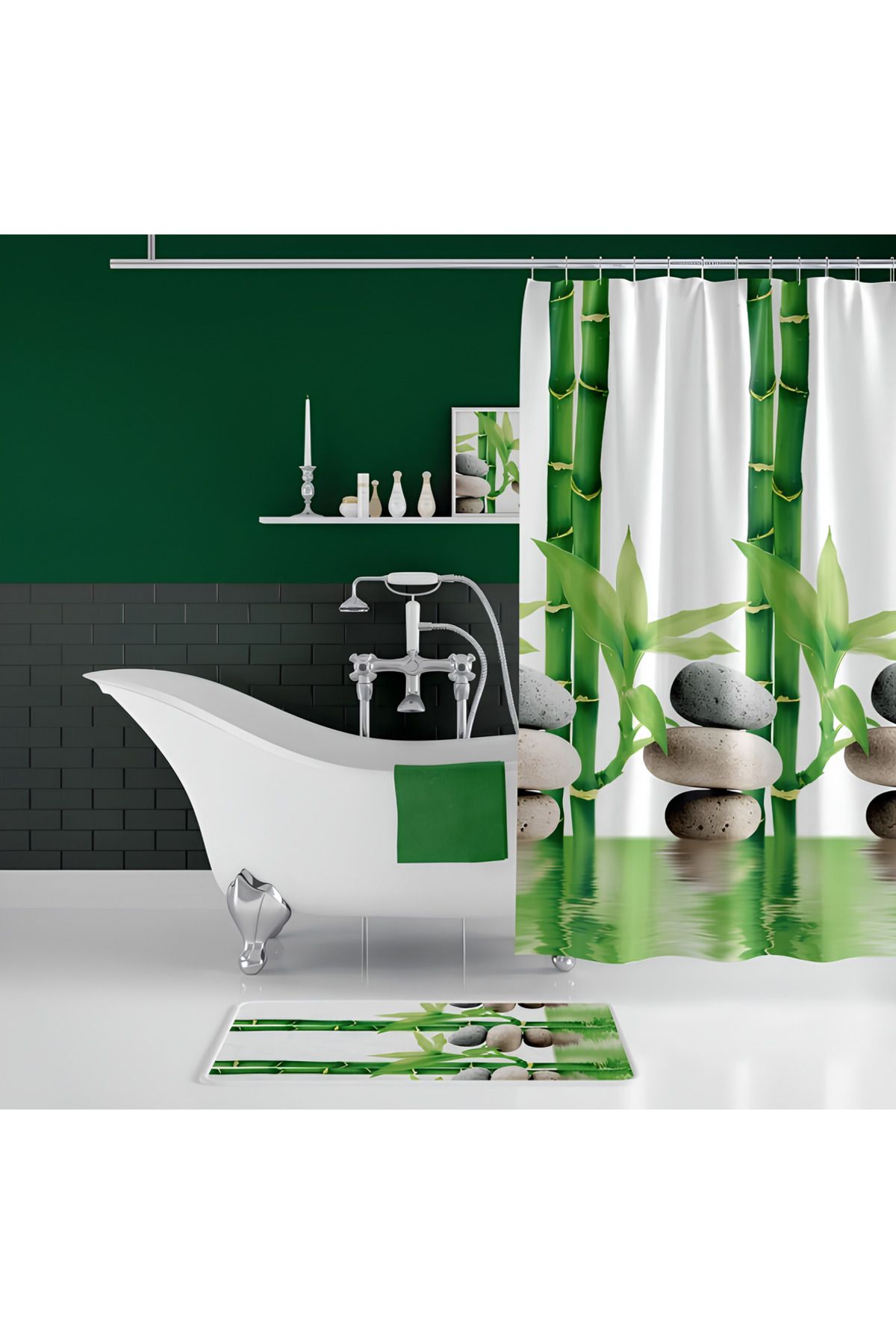 Zethome Banyo Paspas Ve Tek Kanat Duş Perdesi 1x180x200 Set Banyo Halısı 10056