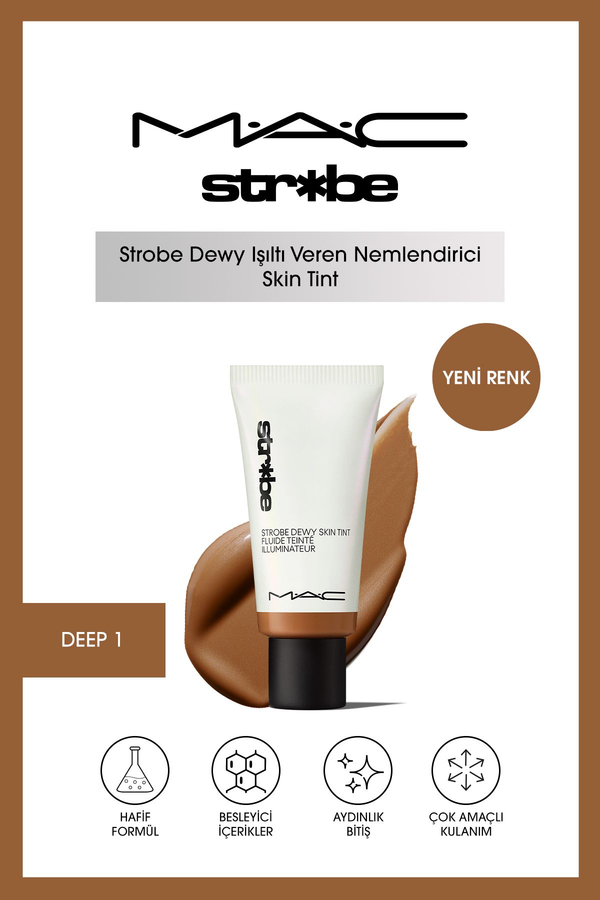 Strobe Dewy Skin Tint Işıltı Veren Hyalüronik Asit Içerikli Renkli Nemlendirici - Deep1 30 ml