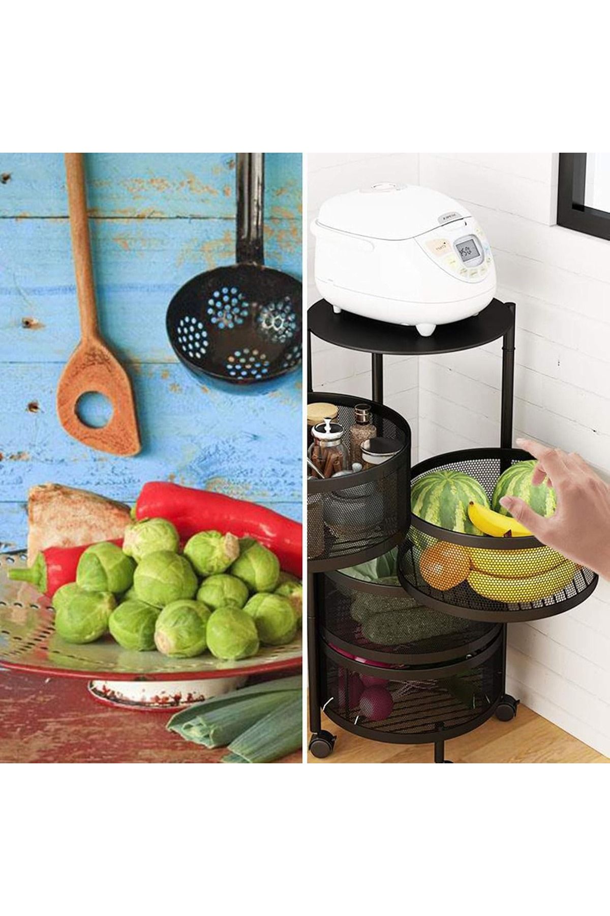 Primo Plus-Multi-Layer Kitchen Storage Shelf Rotatable Steel Rack 4 Movable 5