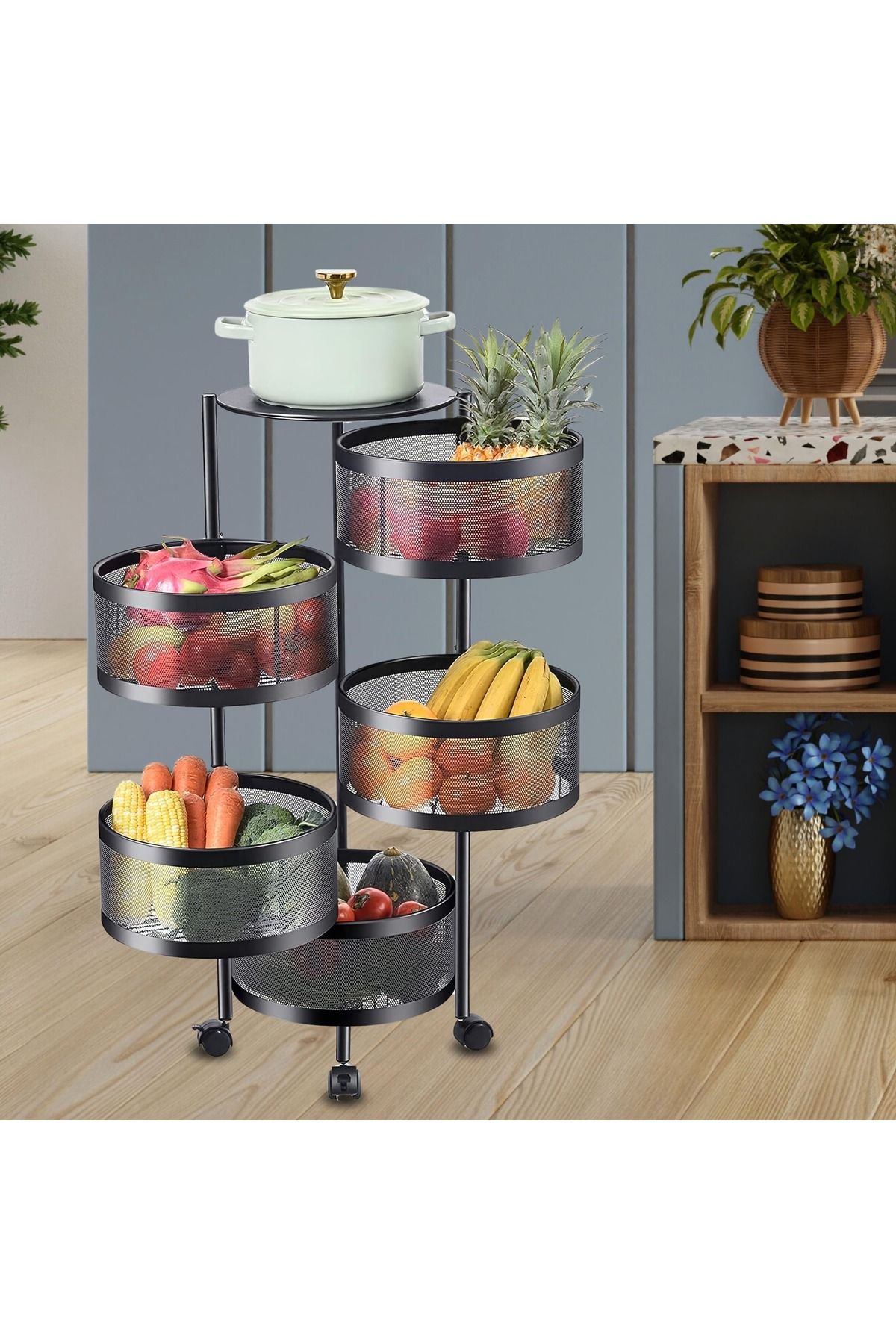 Primo Plus-Multi-Layer Kitchen Storage Shelf Rotatable Steel Rack 4 Movable 1