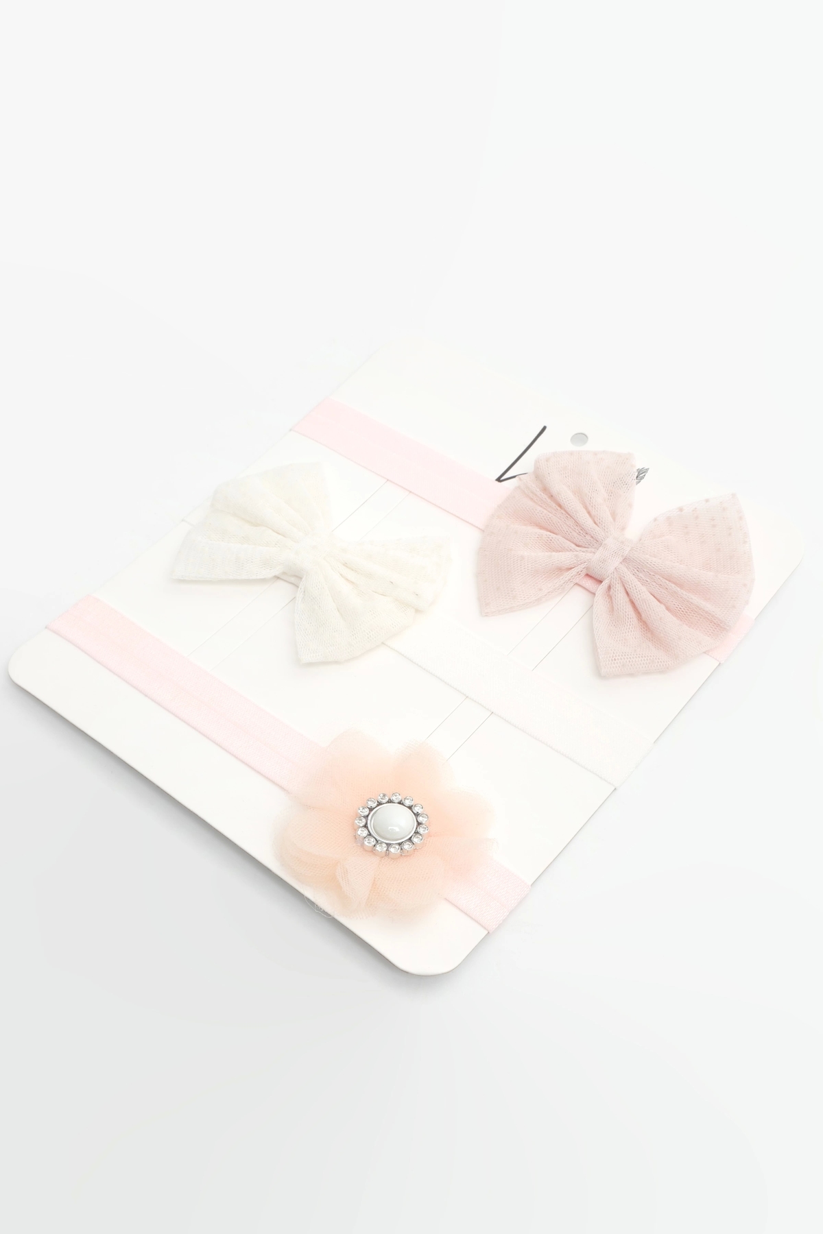 LOGO AKSESUAR Kız Bebek Bandana 3'lü Set Taşlı Tül Fiyonk, Puanlı Tül (Pudra-Ekru-Somon) fotoğrafı 3 (önizleme)