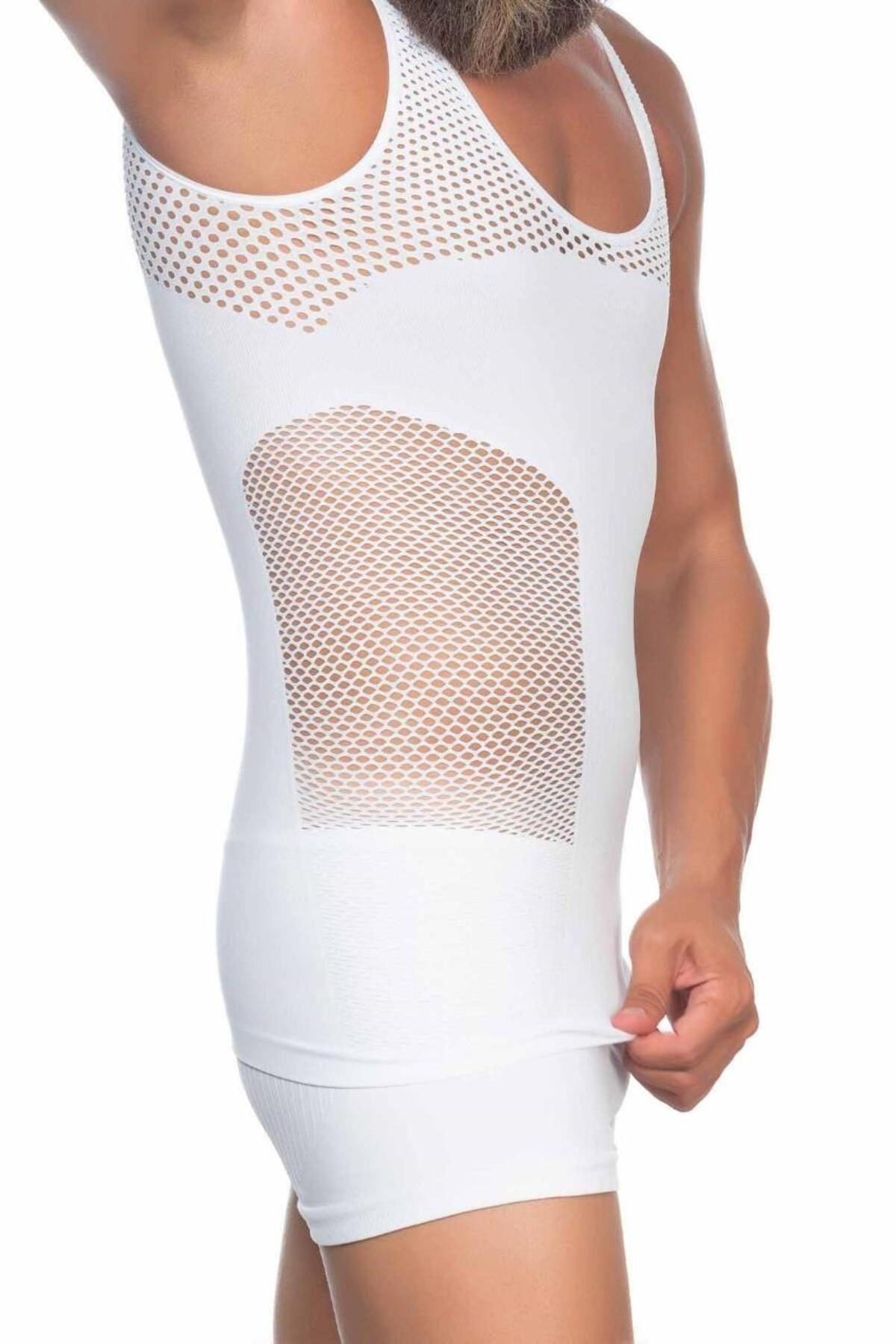 Emay-White Mi E1006 Mesh Men's Corset Undershirt 3