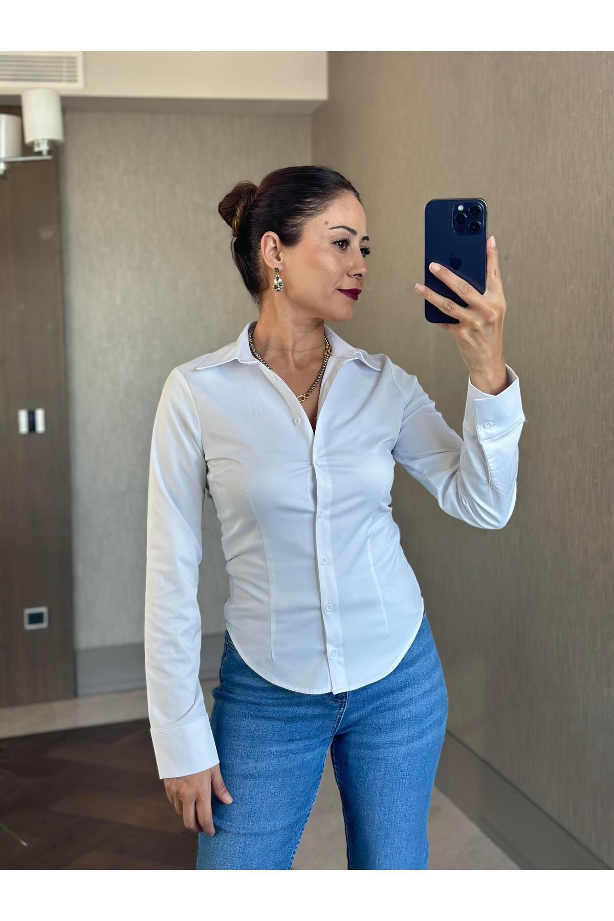 Forlady Butik Beyaz Karol Klasik Slim Fit Kadın Gömlek