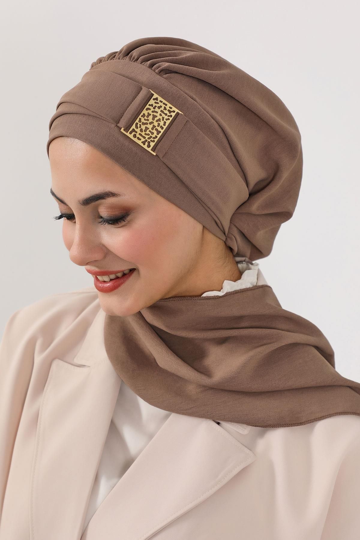 Aisha's Design-Ready Turban with Aerobin Fabric and Gold Accessories - HT-11A 5