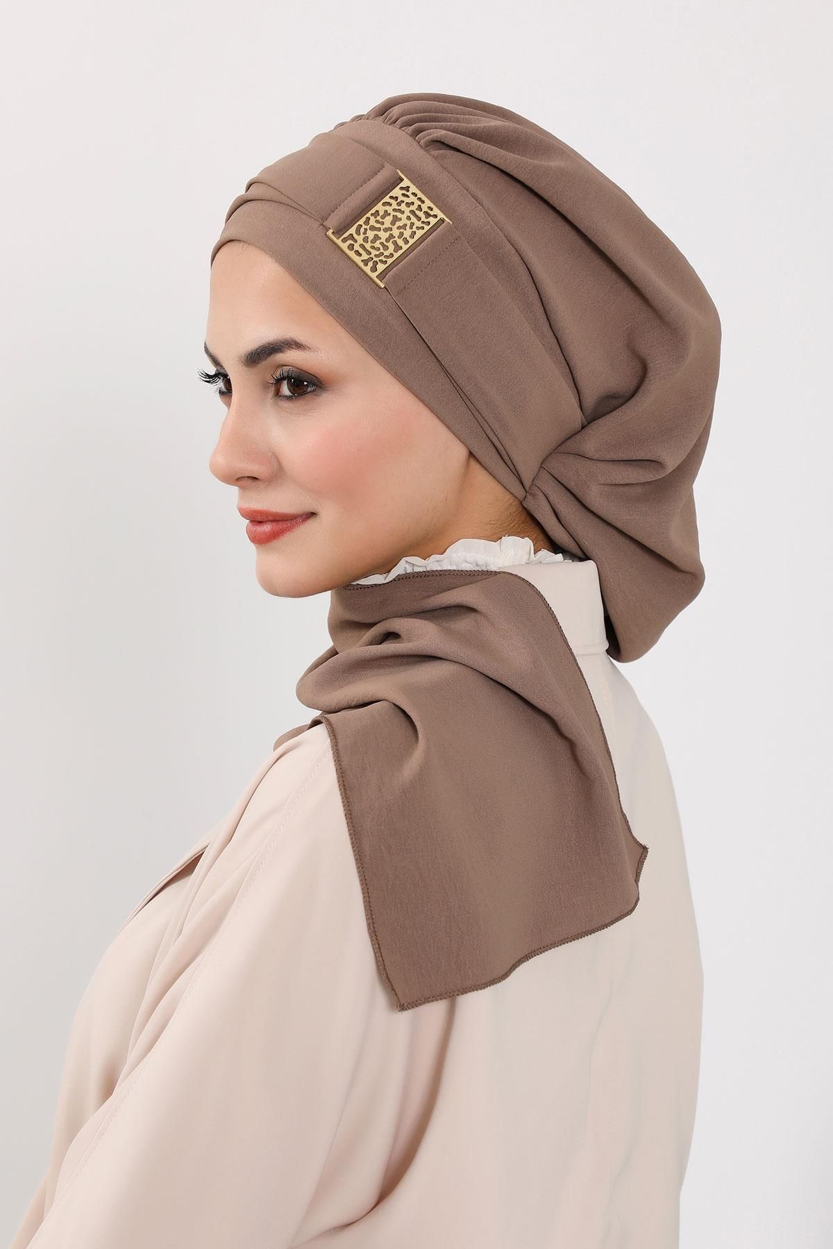 Aisha's Design-Ready Turban with Aerobin Fabric and Gold Accessories - HT-11A 4