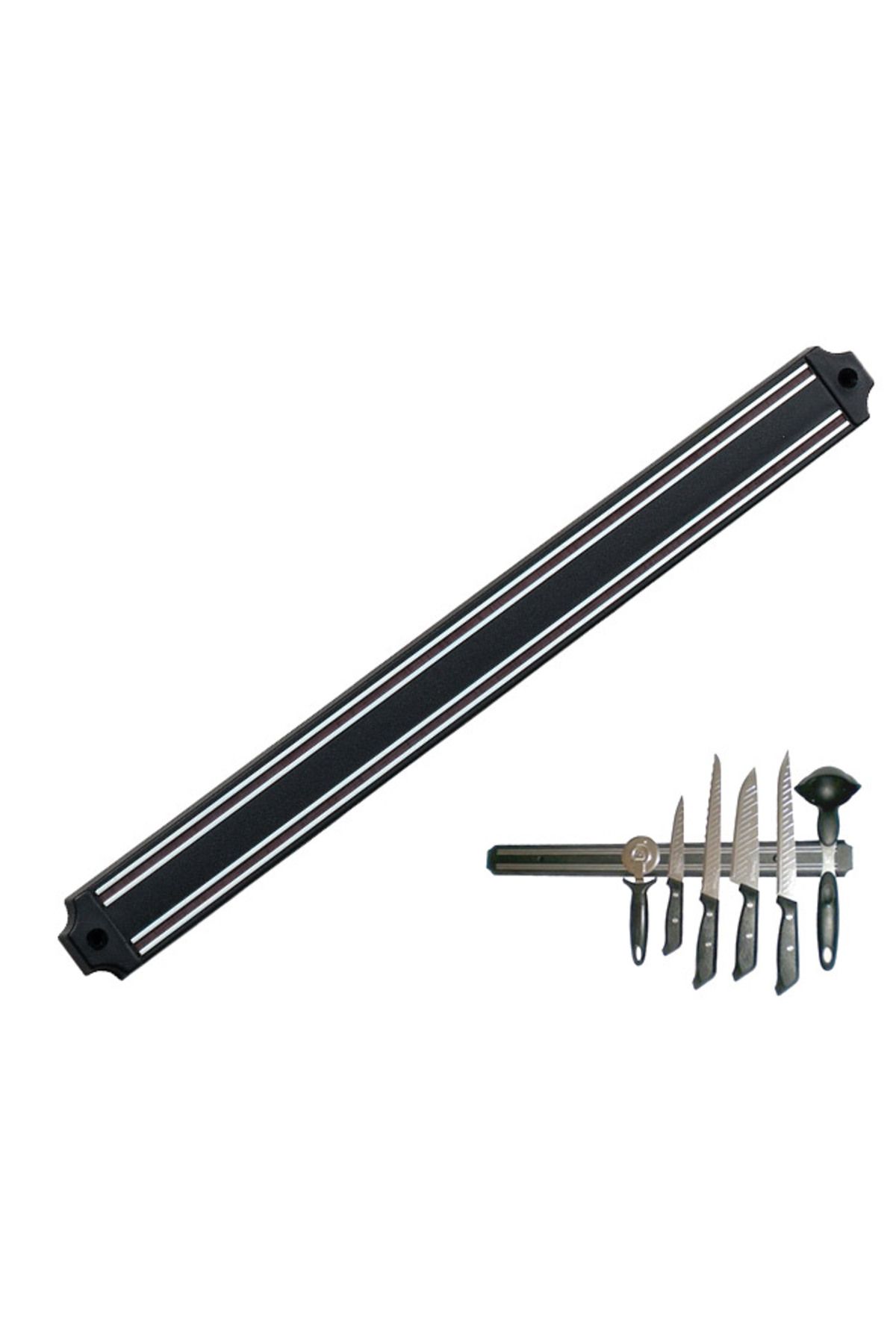 OEM Mutfak Duvarına Monte Mıknatıslı Geniş Bıçak Tutucu Stand - 55 cm - Siyah - Paslanmaz Çelik