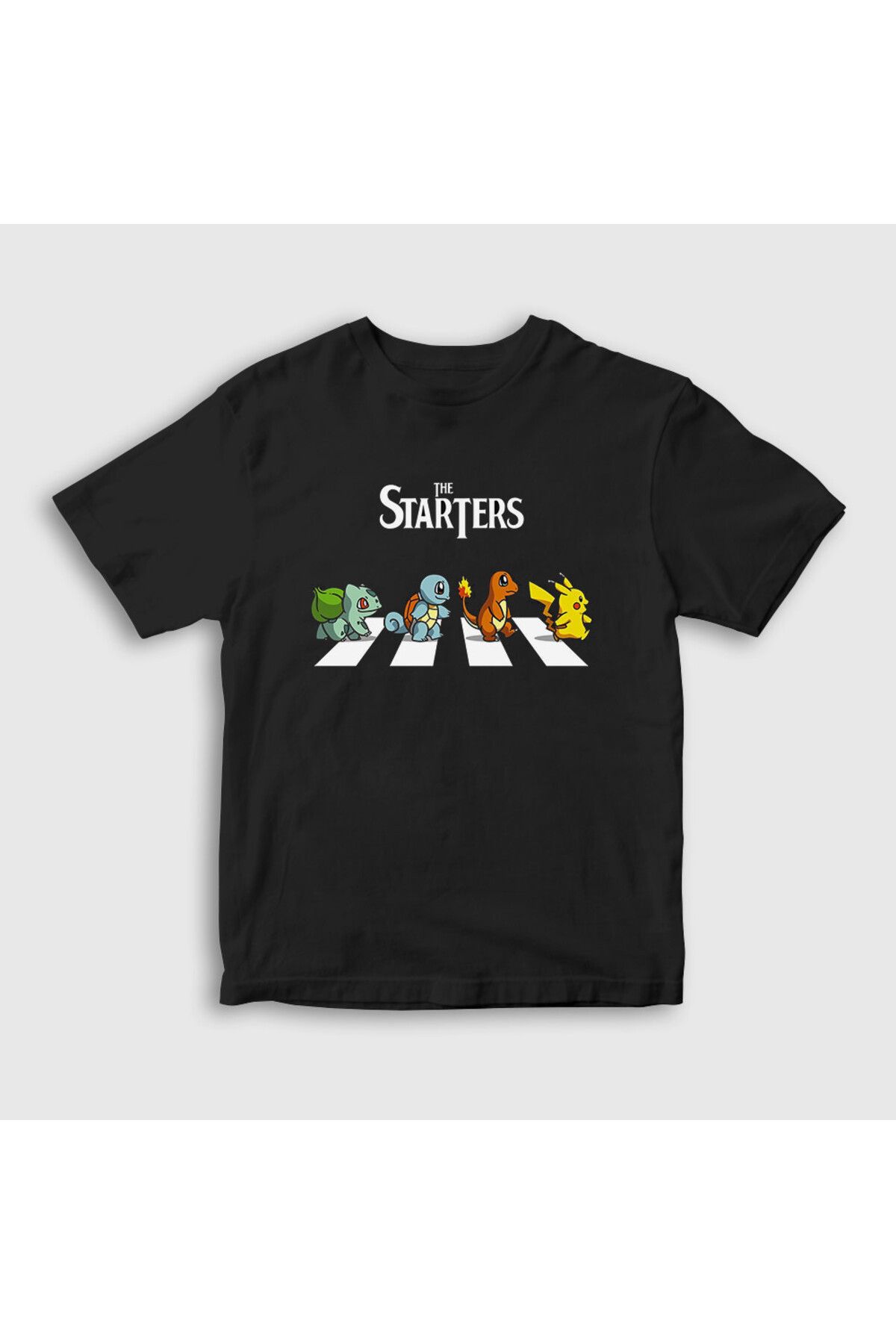 Presmono-Pokemon Unisex Kids T-Shirt - Pikachu, Bulbasaur, Charmander, Squirtle Black 449721 tt 1