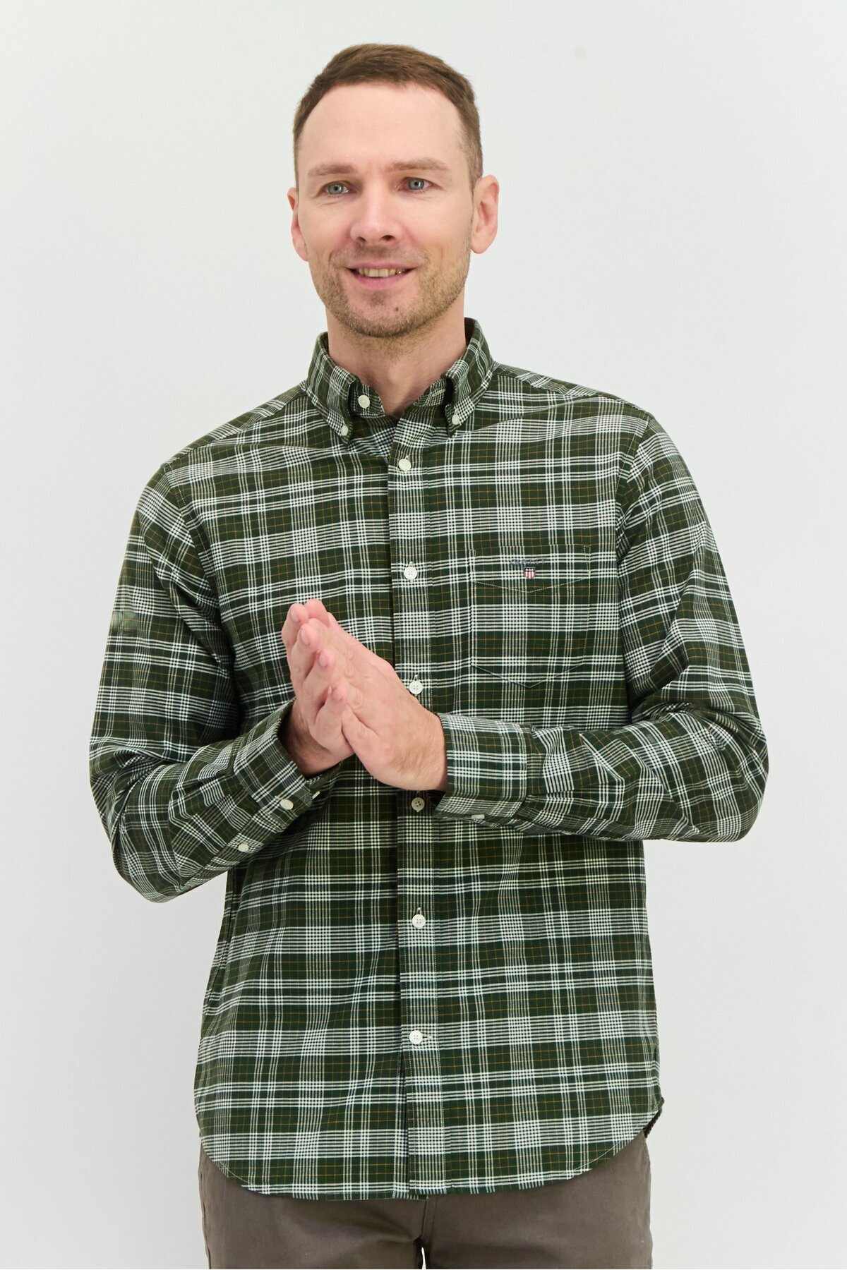 Gant-Men Regular Fit Checkered Long Sleeve Casual Shirt, Green Combo 1