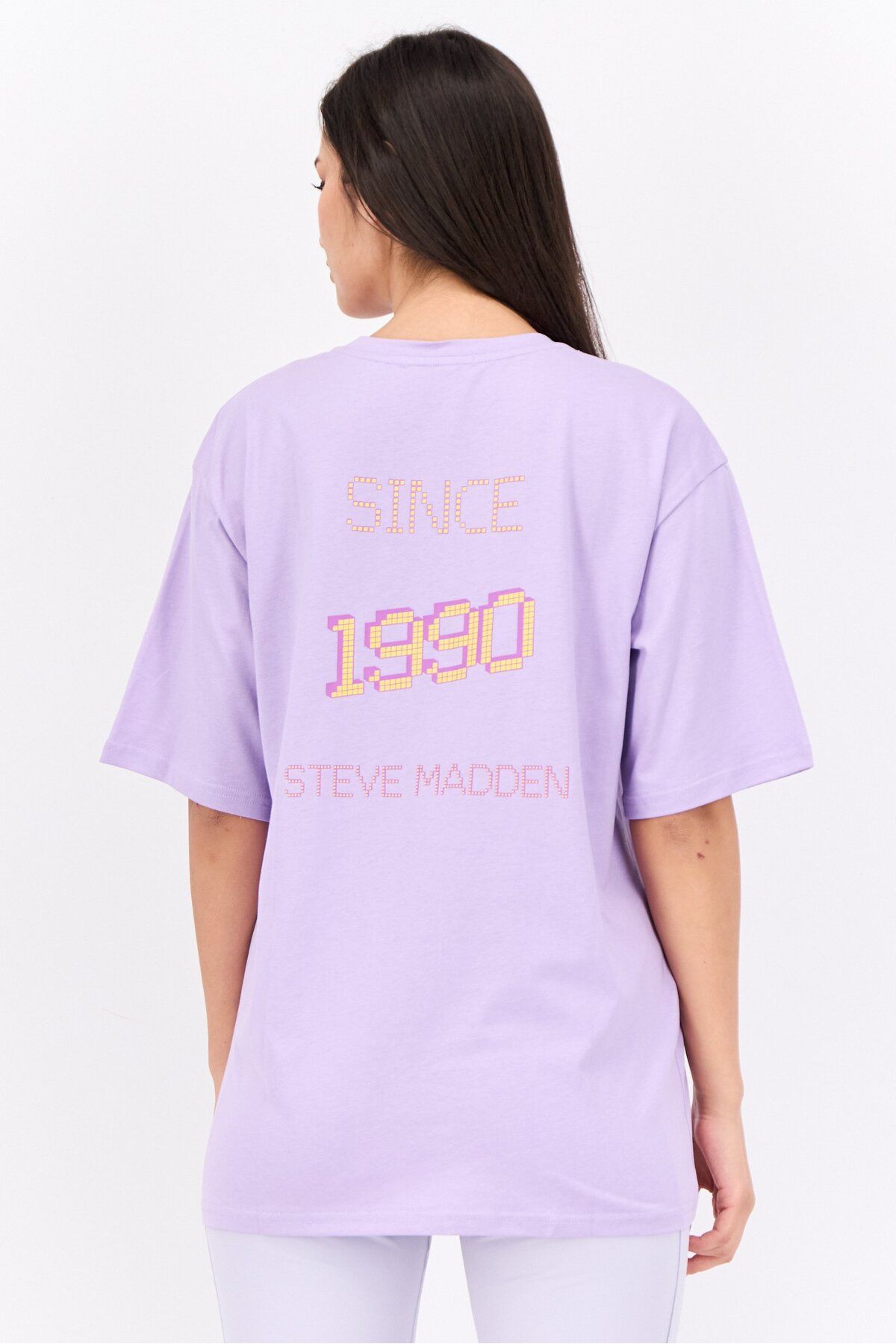 Steve Madden-Women Crew Neck Short Sleeve Graphic Print T-shirt, Lavender 2
