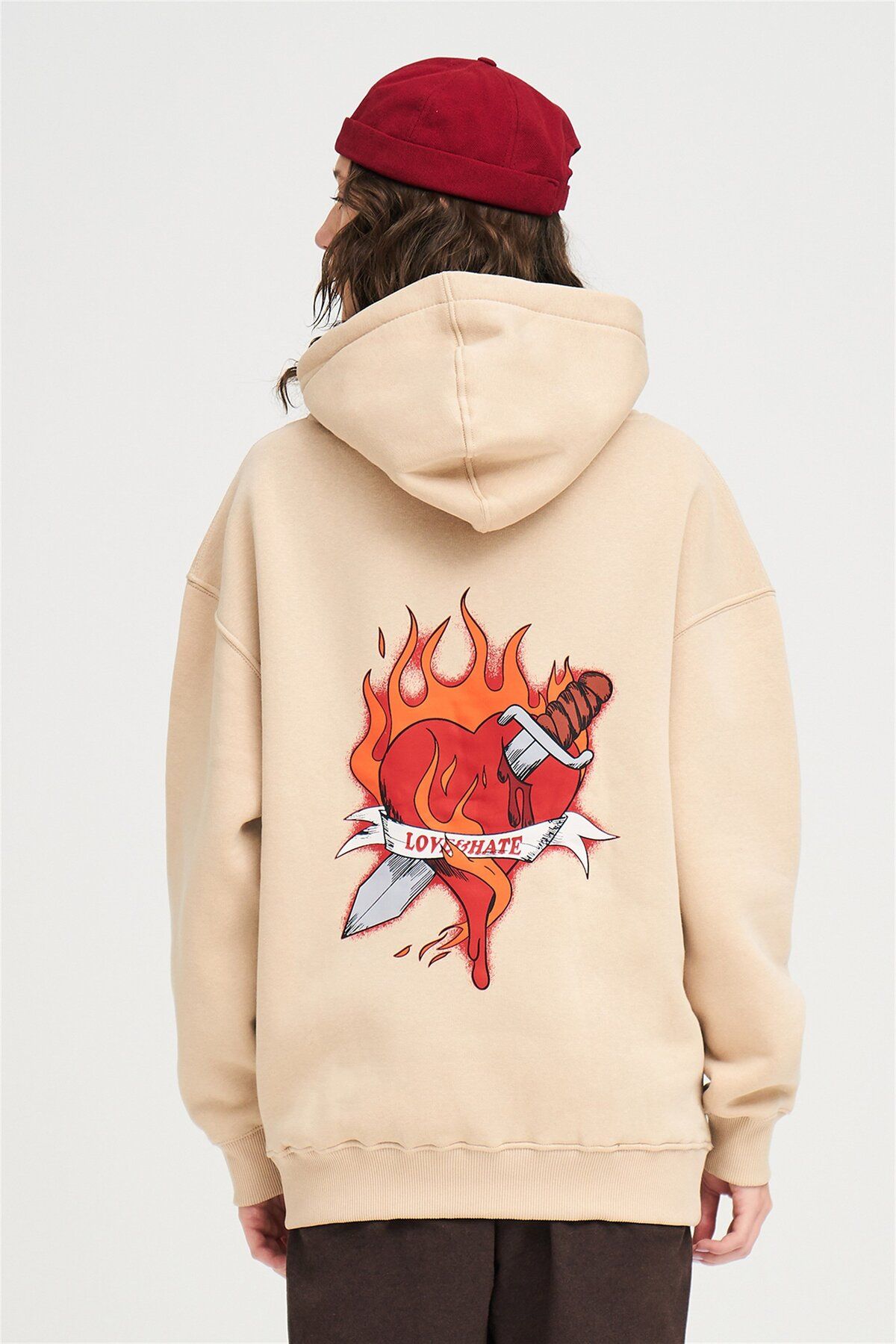 Trendiz-Unisex Love Hate Hoodie Stone 4