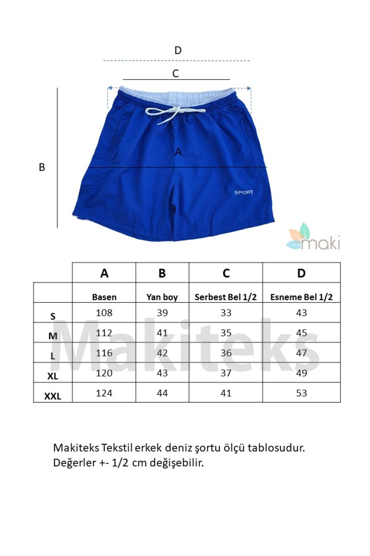 makiteks-ملابس السباحة القصيرة - 2 جيوب، شبكة داخلية، خصر مطاطي وحبل ربط 4