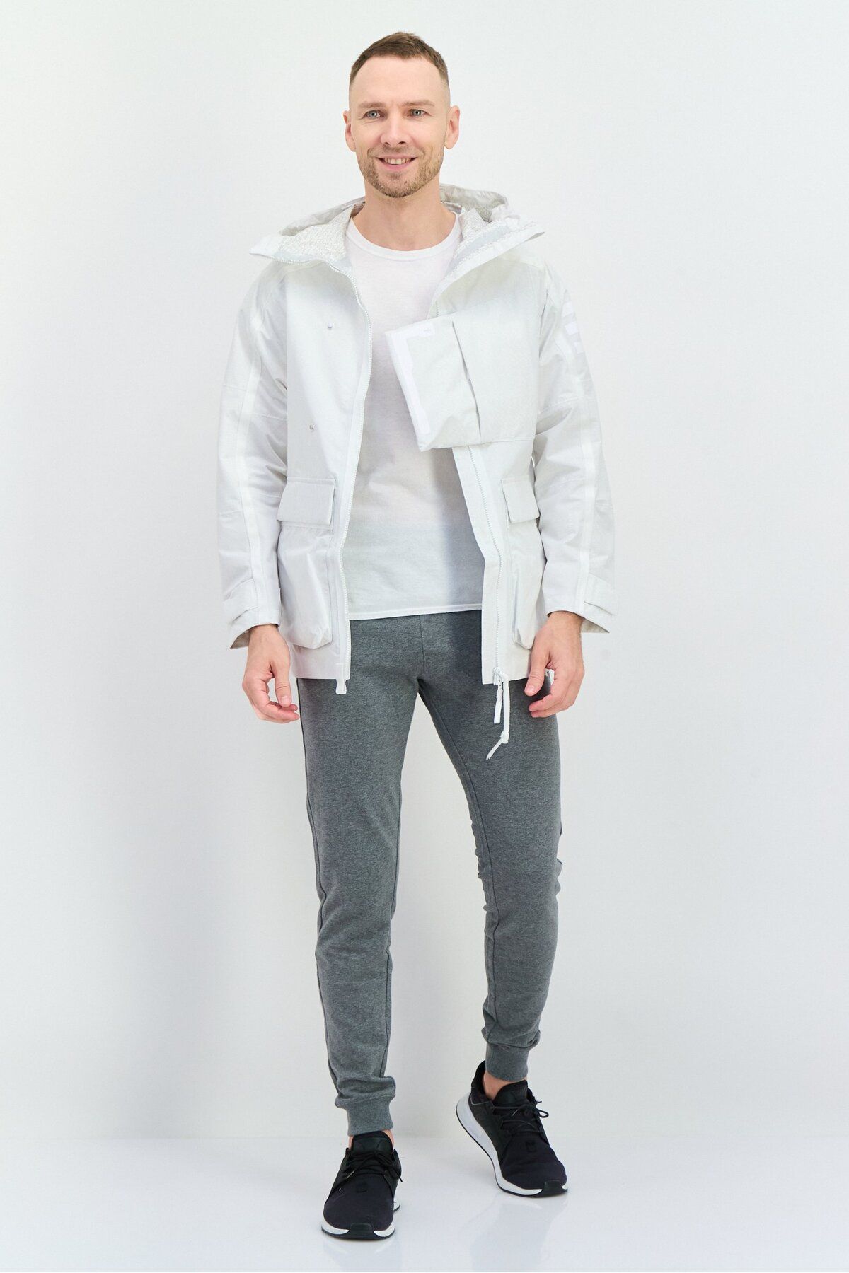 adidas-Men Sportswear Fit Long Sleeve Outdoor Jacket, White 4