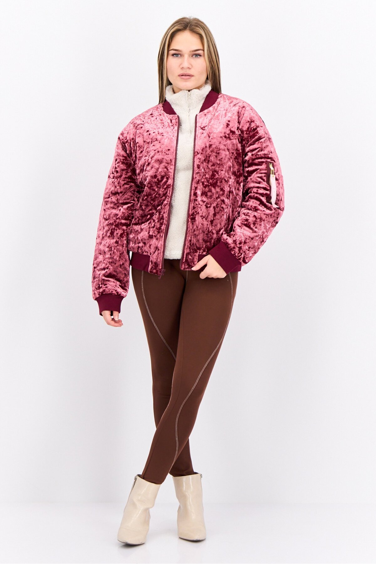 Juicy Couture-Women Band Neck Quilted Long Sleeves Sweatshirt, Maroon 4