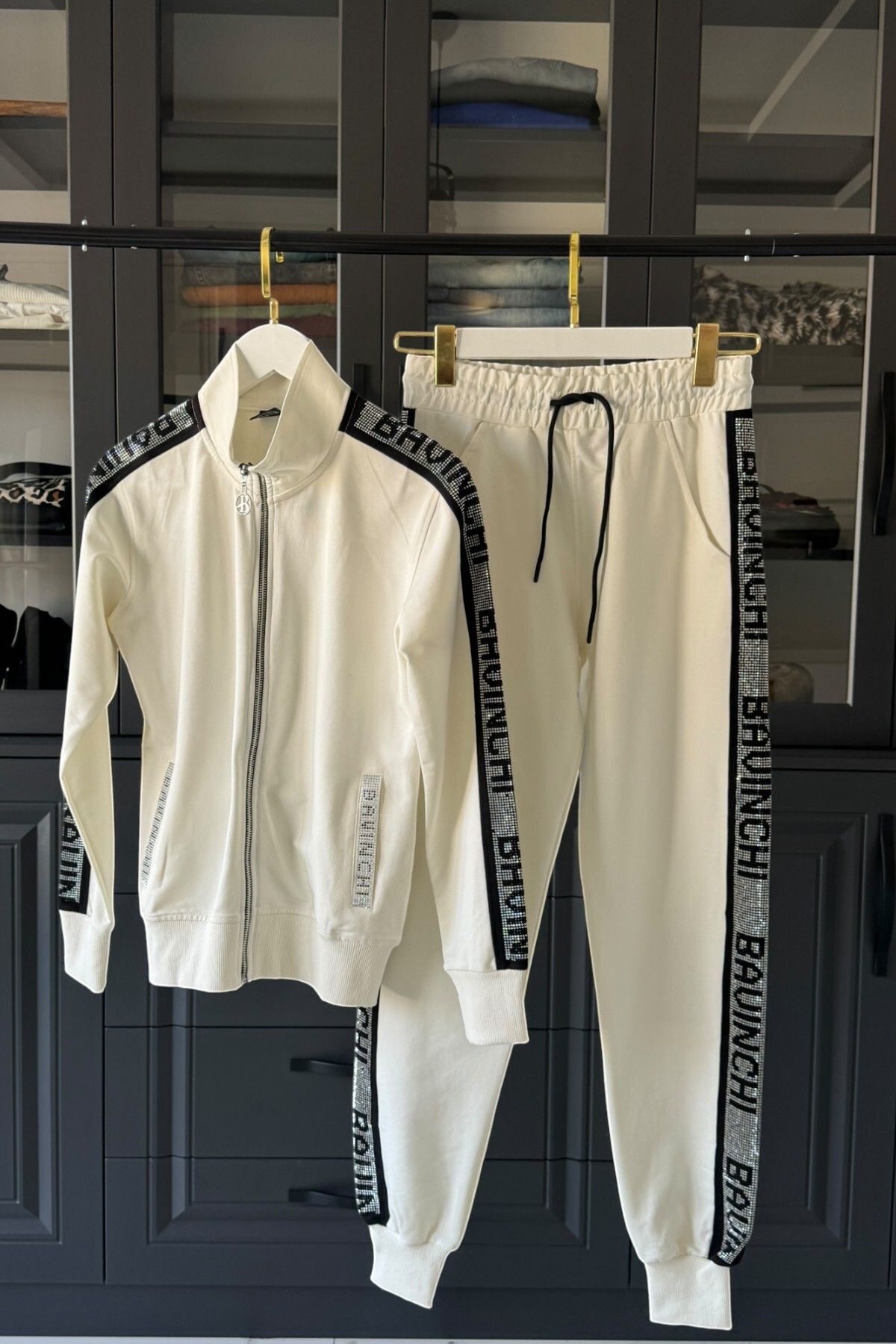 Posh Chic-Stone Side Stripe Tracksuit Set - Elegant and Modern Style 6