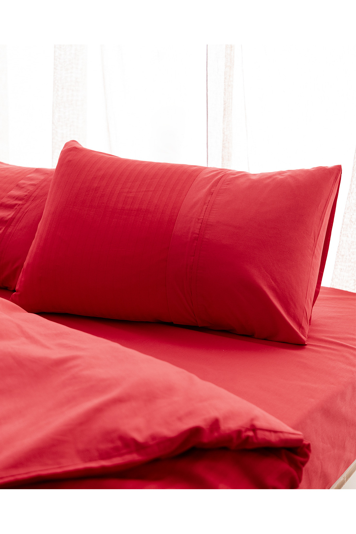 Madame Coco-Adrien Single Striped Covered Duvet Cover Set - Red 3