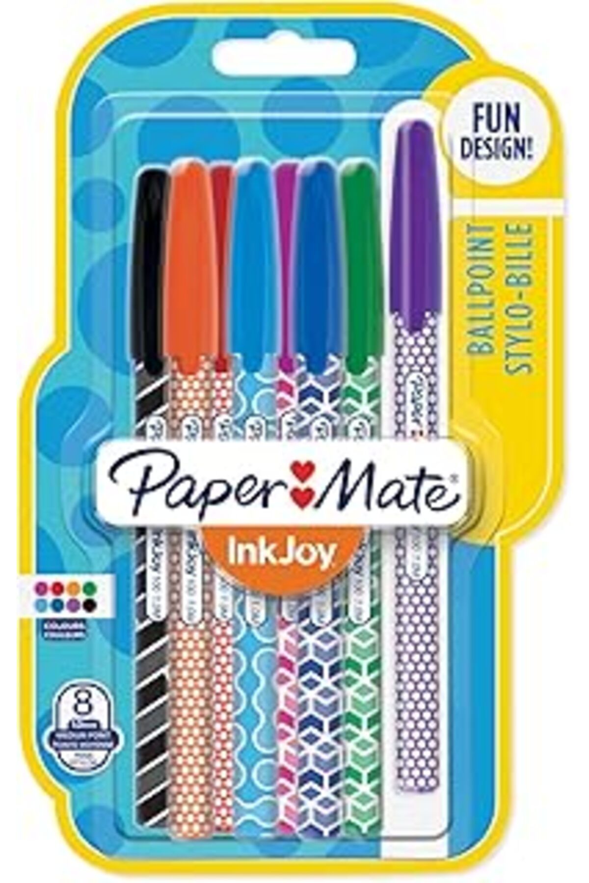 NZM TİCARET Paper Mate Inkjoy 100 Kapaklı Tükenmez Kalem, M Uç, 8'Li Desenli - 1987871