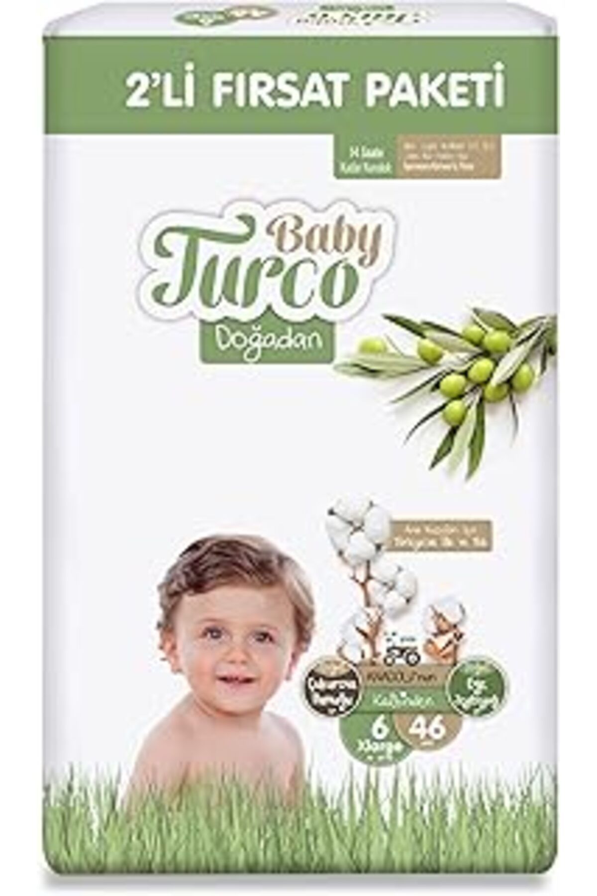 Mu Art Ahşap Baby Turco Doğadan 2'li Fırsat Paketi Bebek Bezi 6 Numara Xlarge 46 Adet